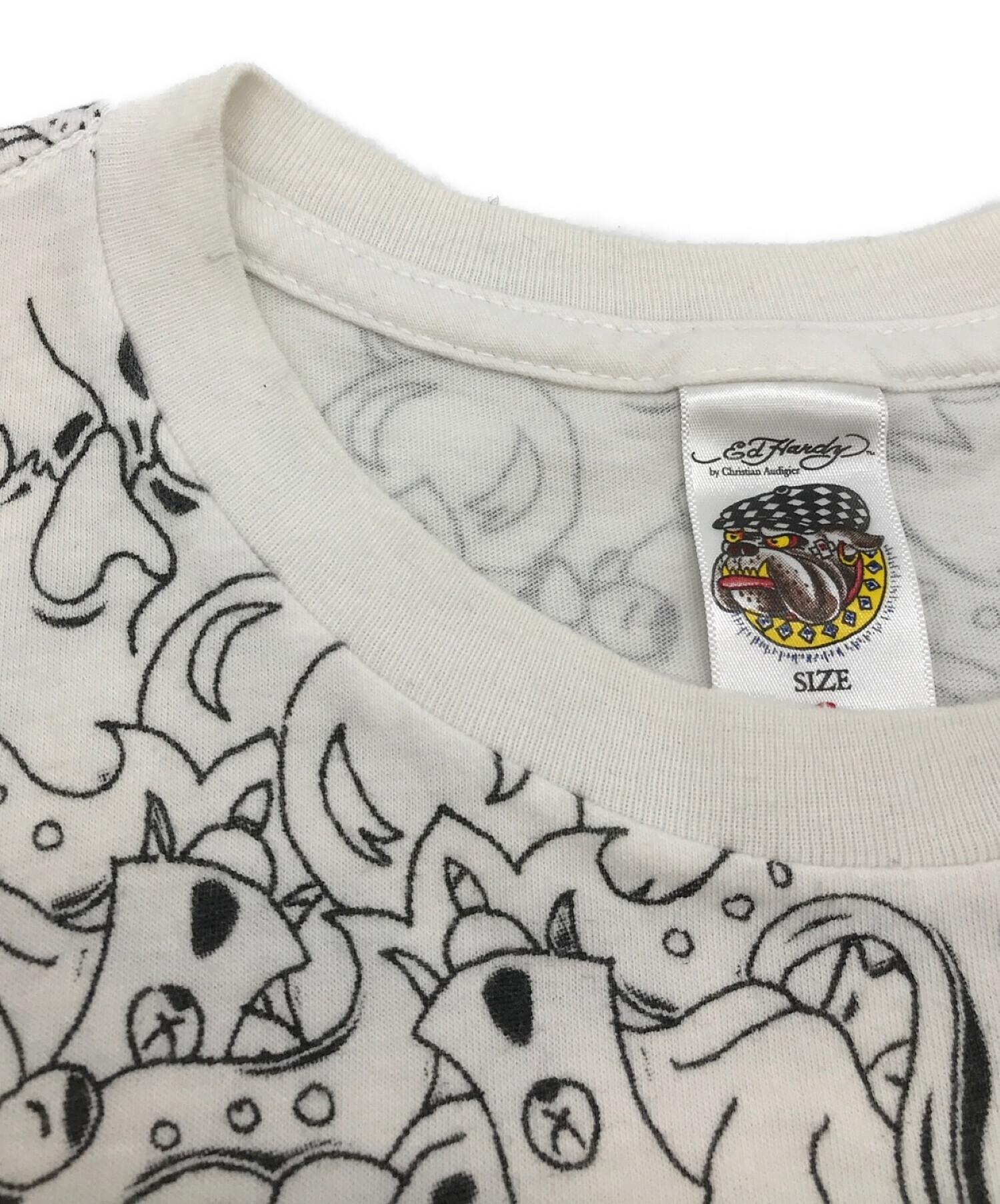 Ed Hardy (エド ハーディー) オールドラインストーンプリントTシャツ ホワイト サイズ:S