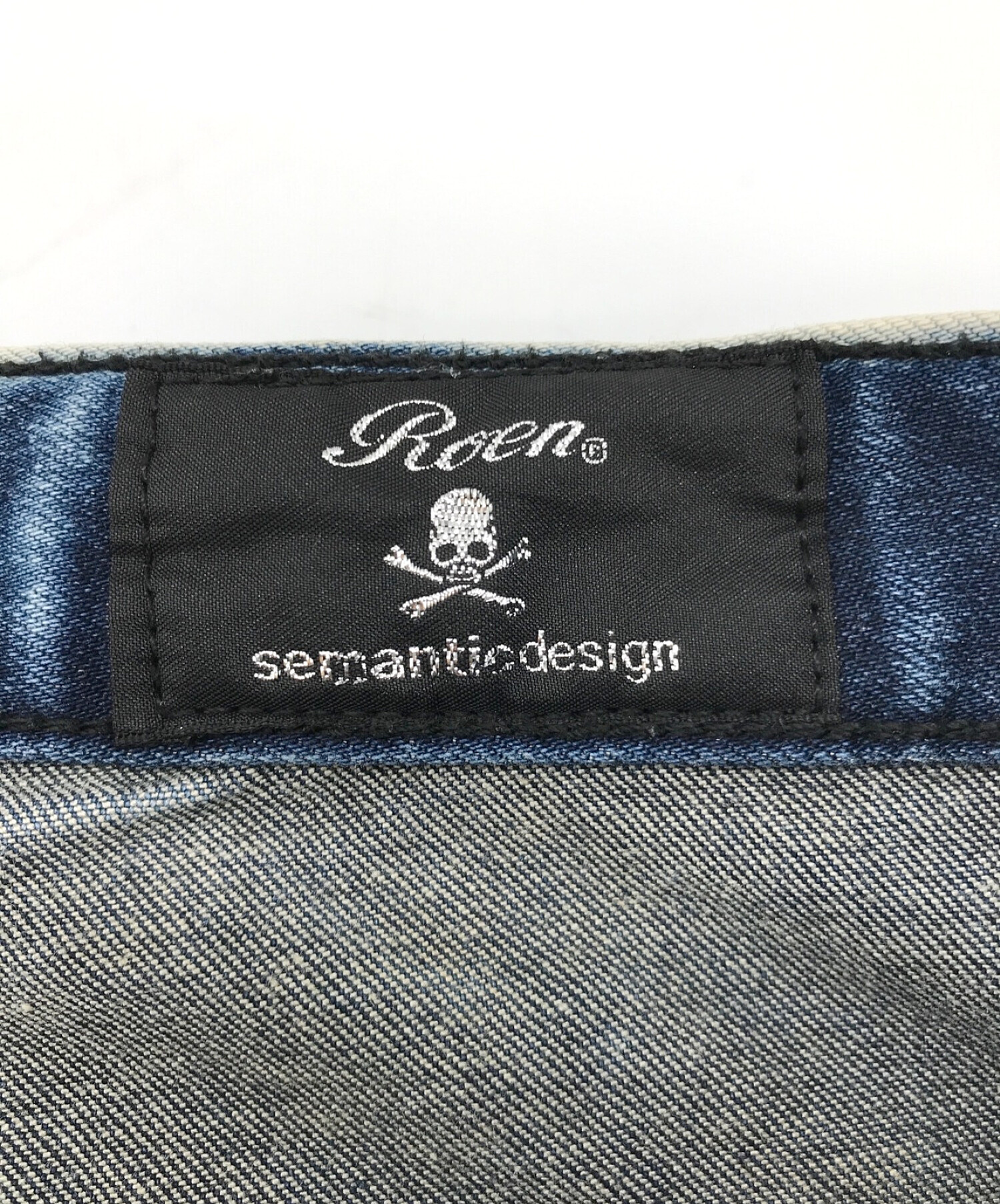 Roen×SEMANTIC DESIGN (ロエン セマンティックデザイン) コラボダメージ加工デニムパンツ インディゴ サイズ:L