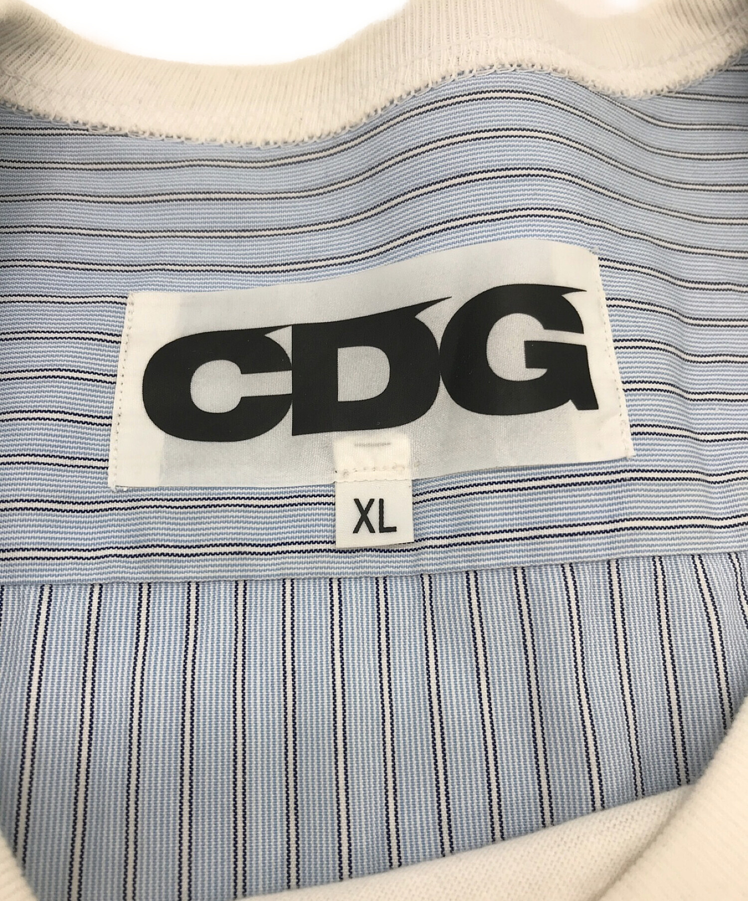 CDG (シーディージー) シャツ切替カットソー ホワイト×ブルー サイズ:XL