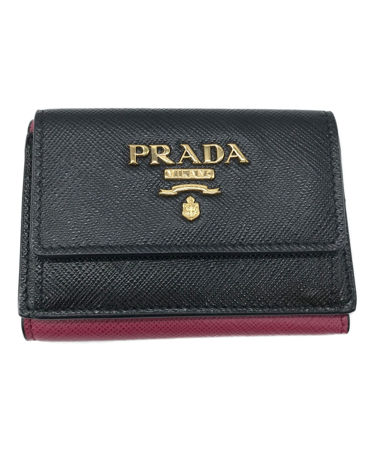 PRADA (プラダ) 3つ折り財布 ブラック×ピンク