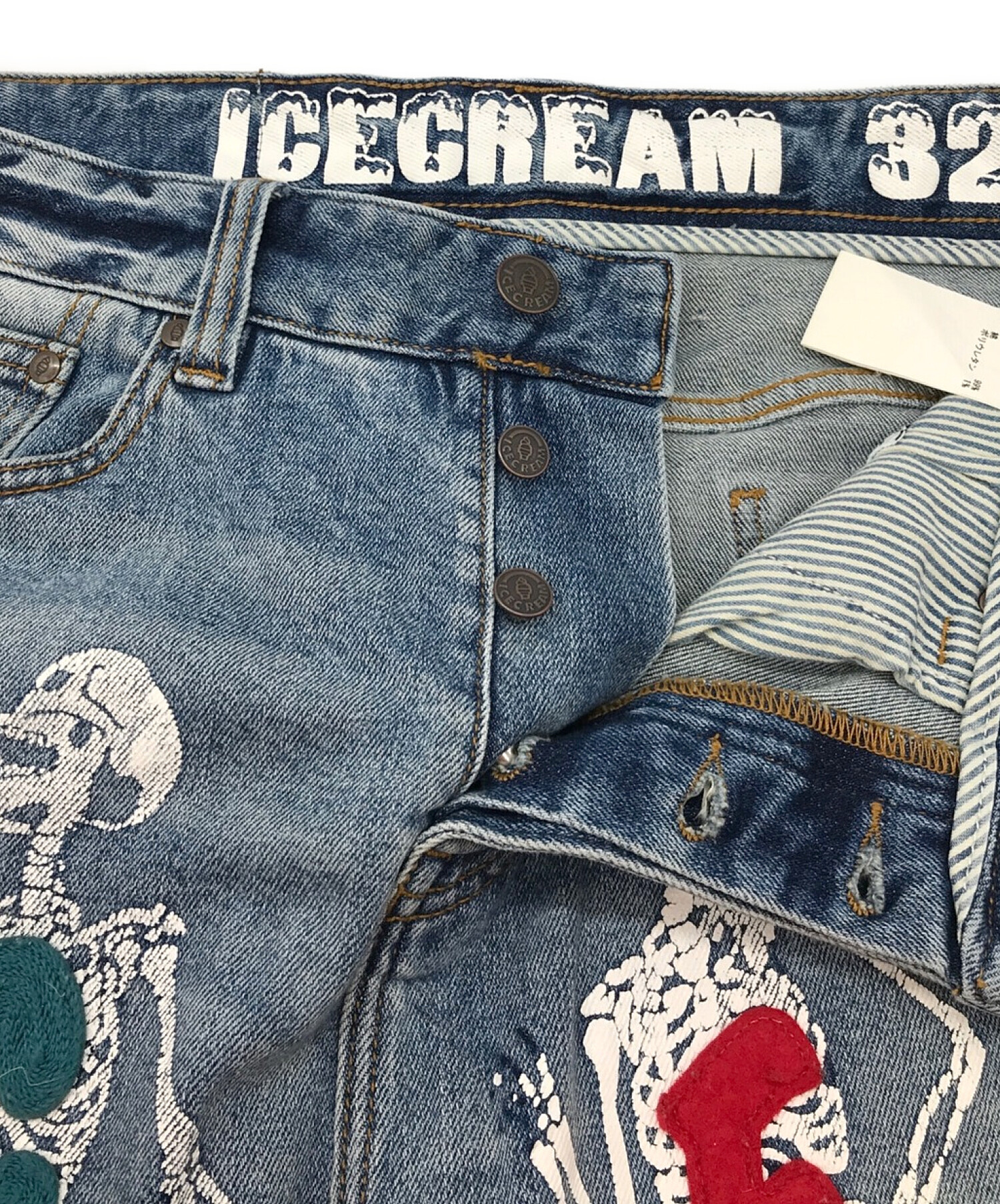 ICE CREAM (アイスクリーム) ペイントダメージ加工デニムパンツ インディゴ サイズ:32