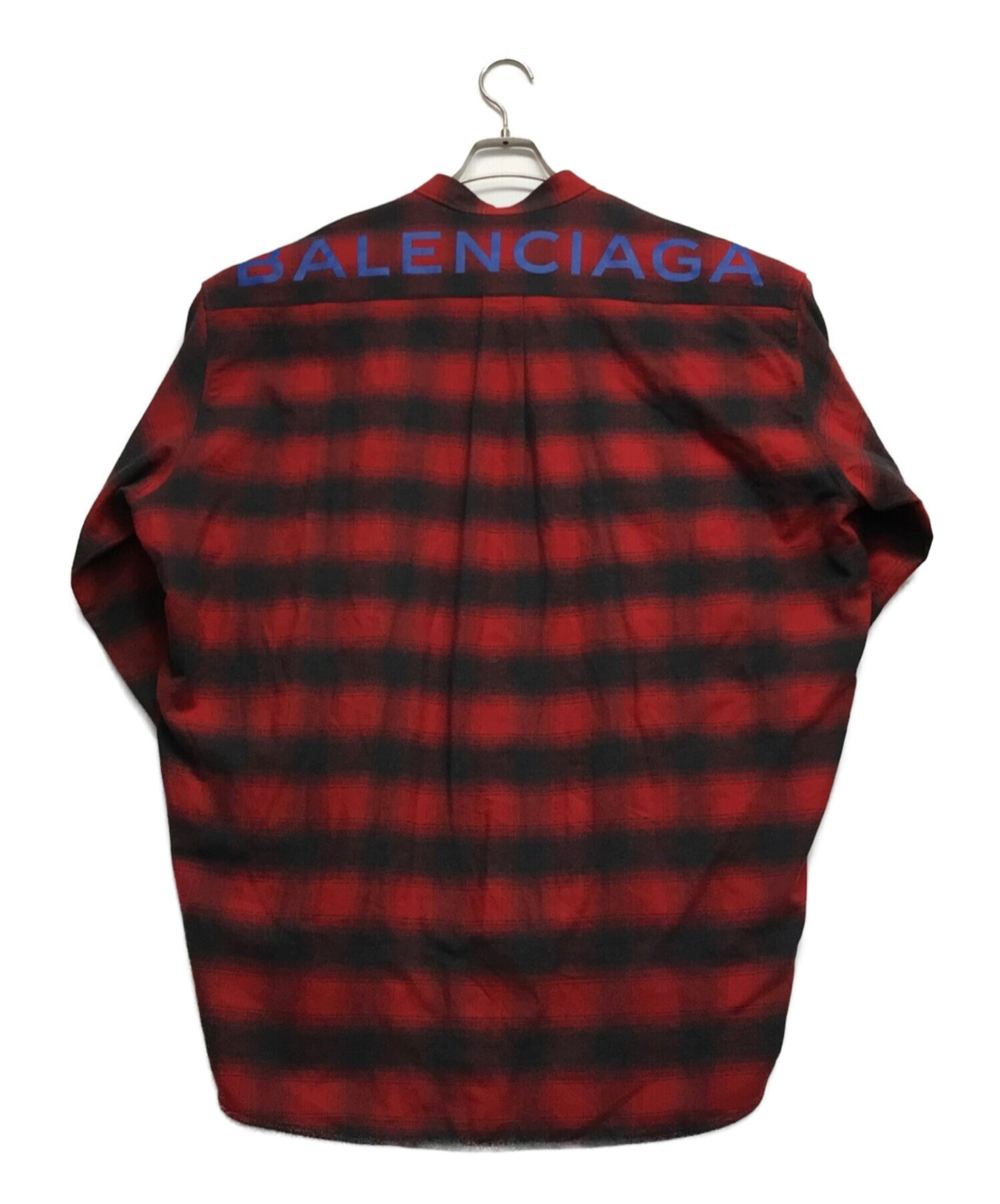 BALENCIAGA (バレンシアガ) バックロゴリボン付きスウィングチェックシャツ レッド サイズ:38