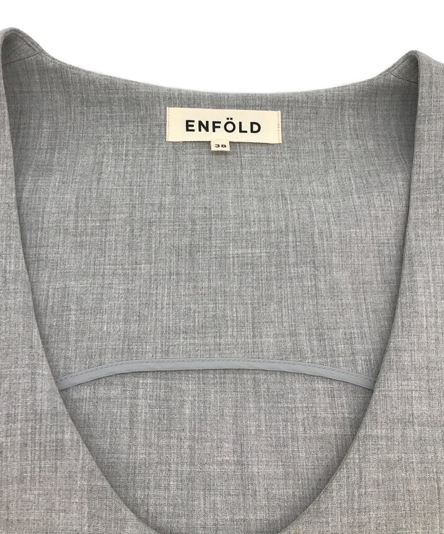 ENFOLD (エンフォルド) ダブルクロスUネックワンピース グレー サイズ:38