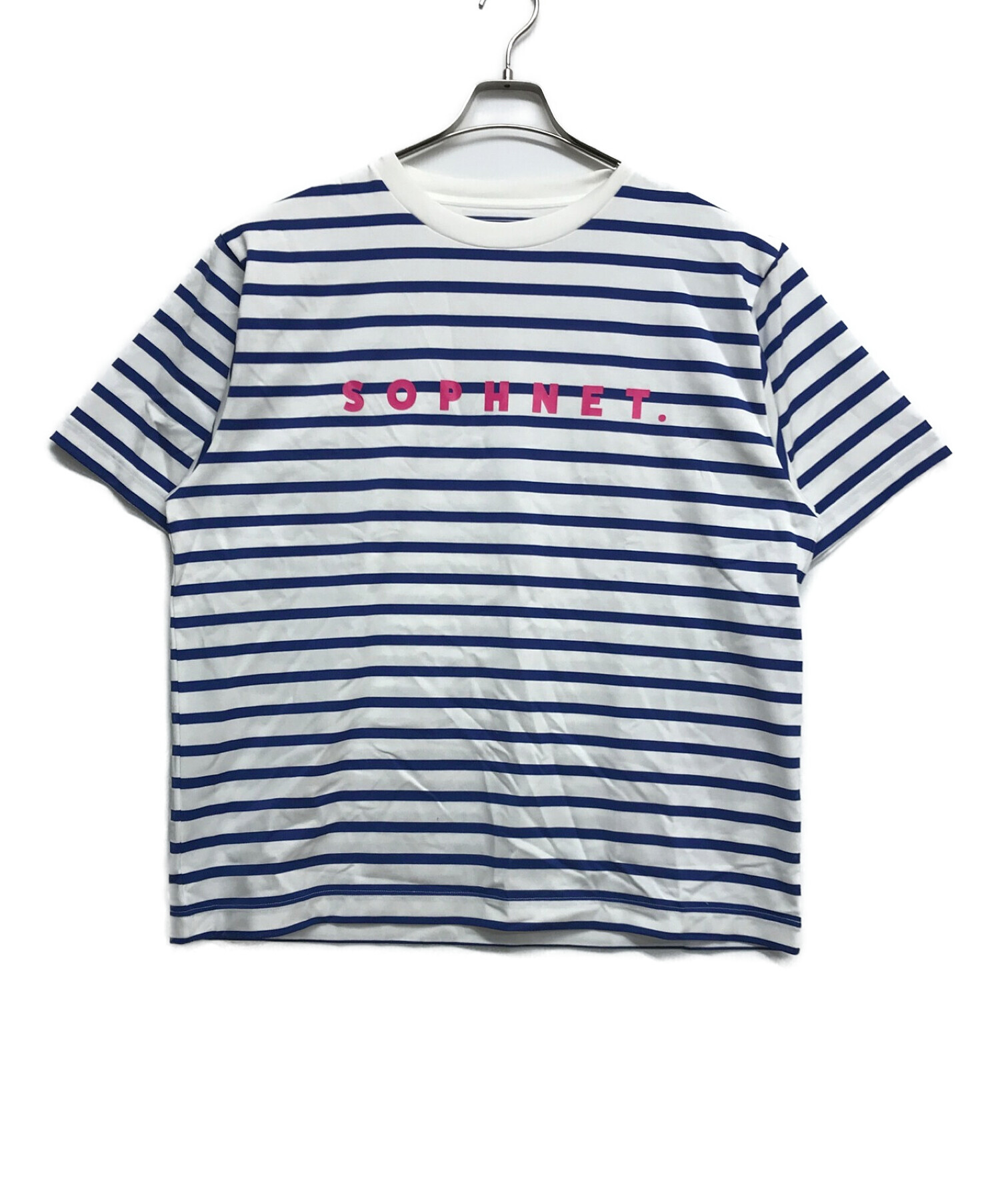 SOPHNET. (ソフネット) LOGO S/S BORDER Tシャツ ホワイト×ブルー サイズ:L