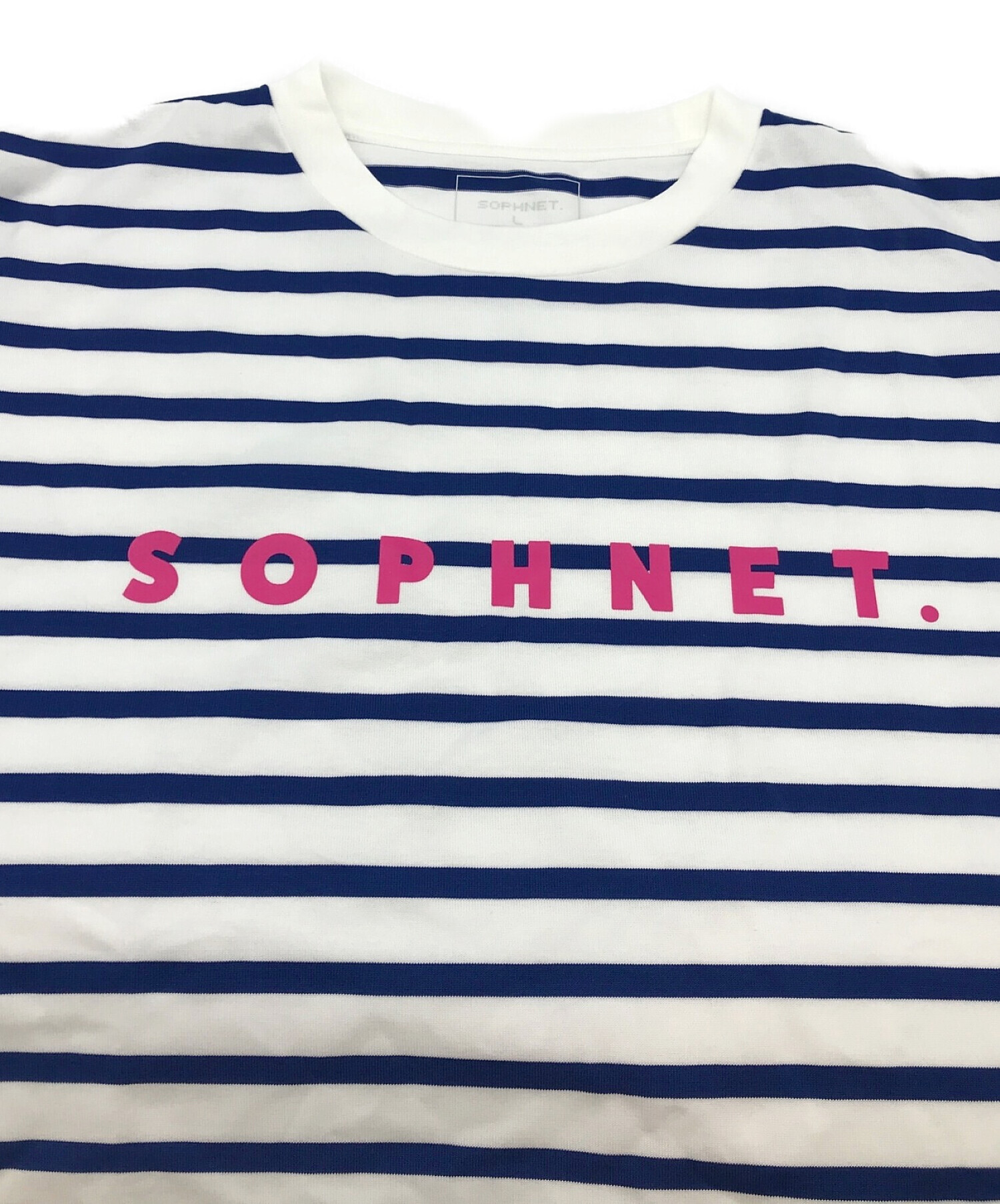 SOPHNET. (ソフネット) LOGO S/S BORDER Tシャツ ホワイト×ブルー サイズ:L