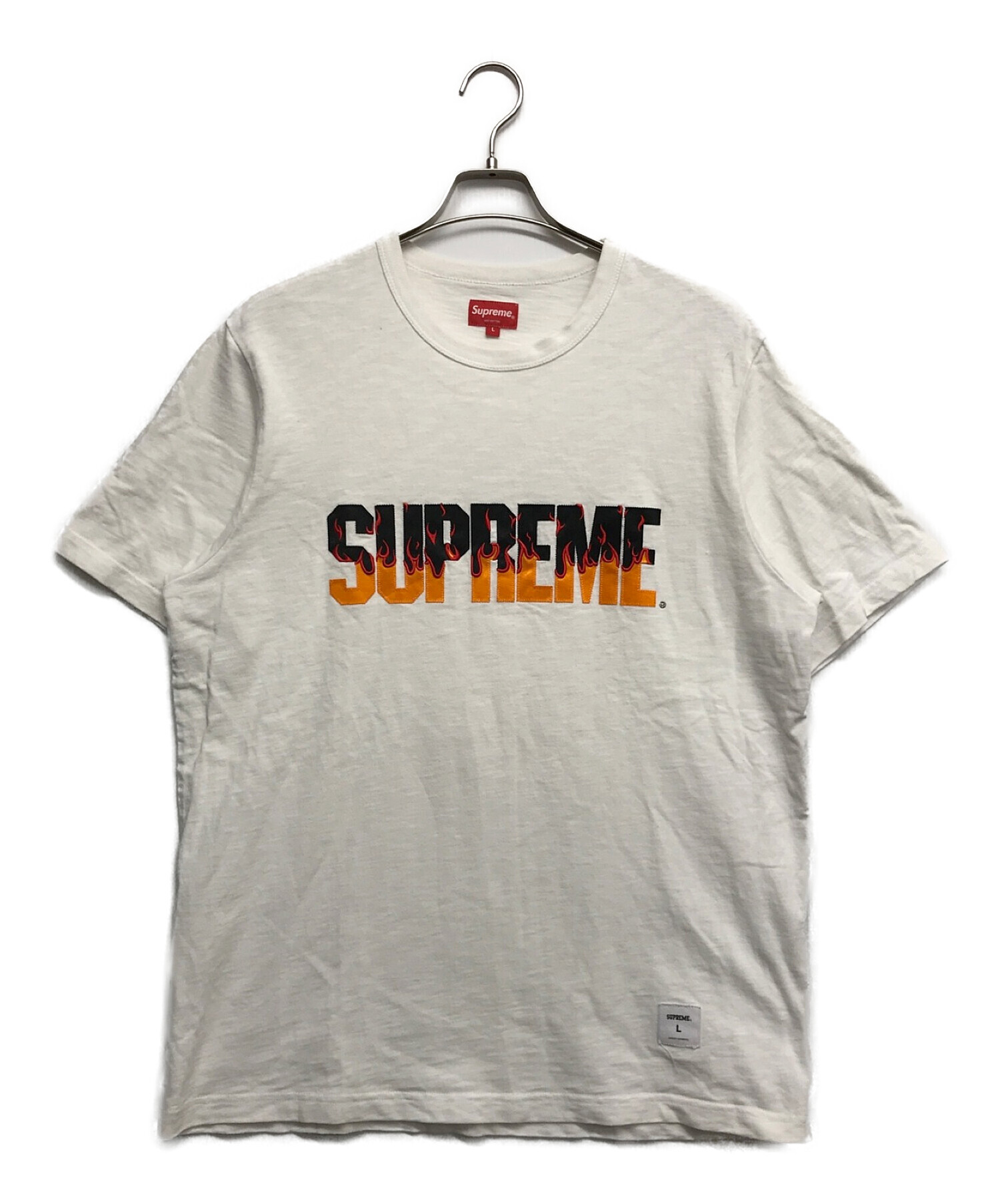 SUPREME (シュプリーム) フレイムロゴワッペンヘビーTシャツ ホワイト サイズ:L