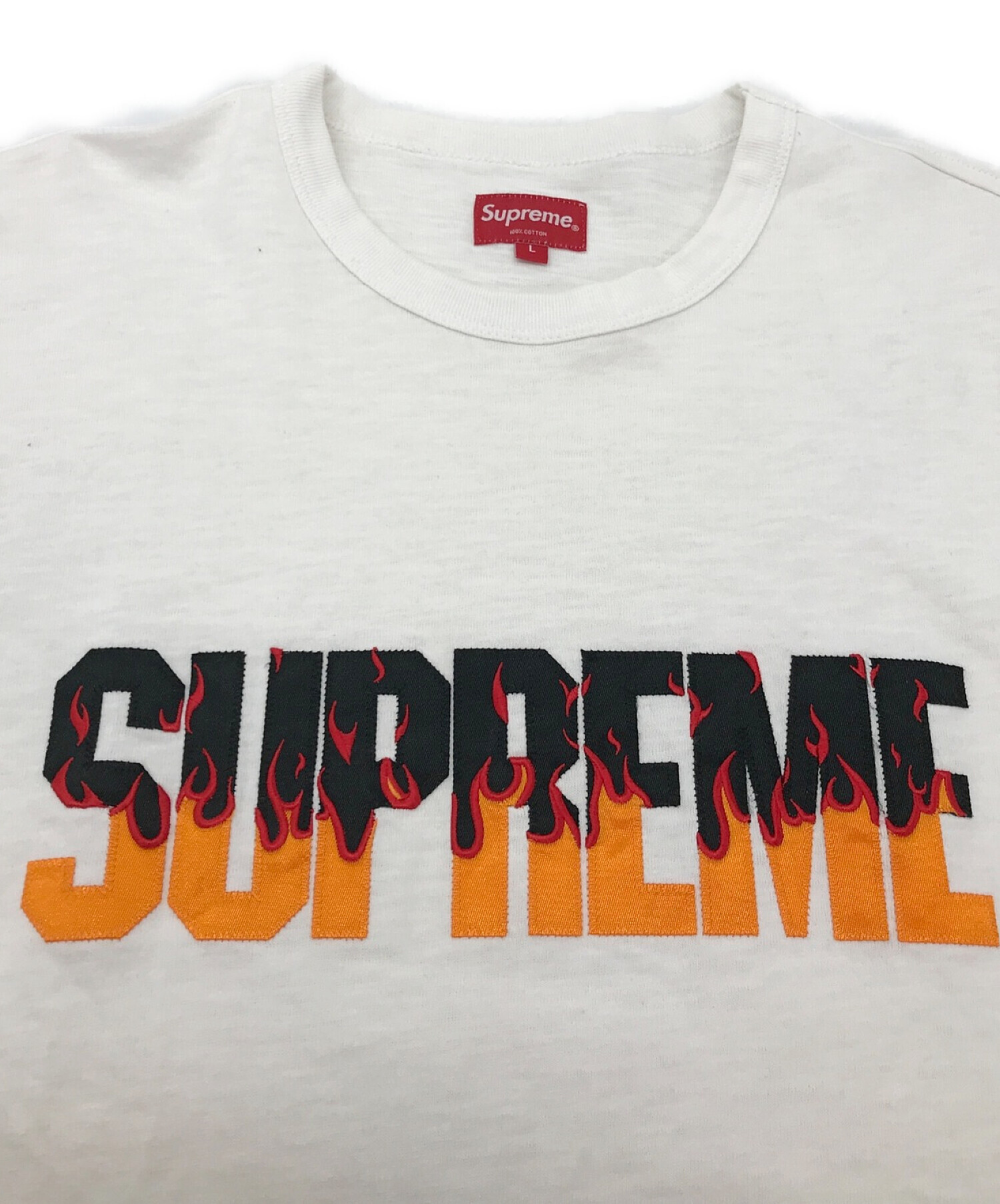 SUPREME (シュプリーム) フレイムロゴワッペンヘビーTシャツ ホワイト サイズ:L