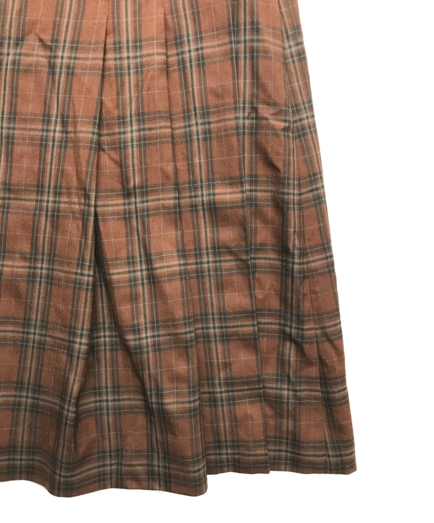 MARGARET HOWELL (マーガレットハウエル) ウールチェックラップスカート ブラウン サイズ:1