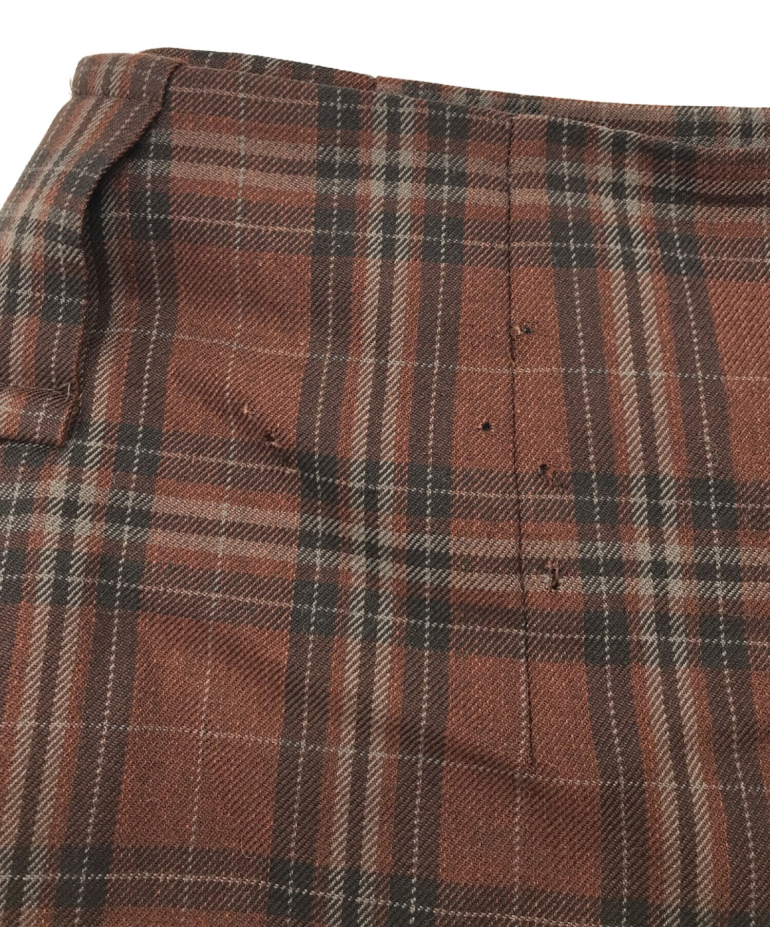 MARGARET HOWELL (マーガレットハウエル) ウールチェックラップスカート ブラウン サイズ:1
