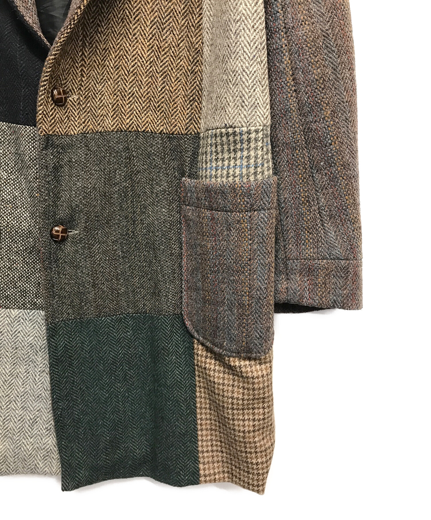 Harris Tweed (ハリスツイード) ハリスツイードパッチワークコート ブラウン×グレー サイズ:M