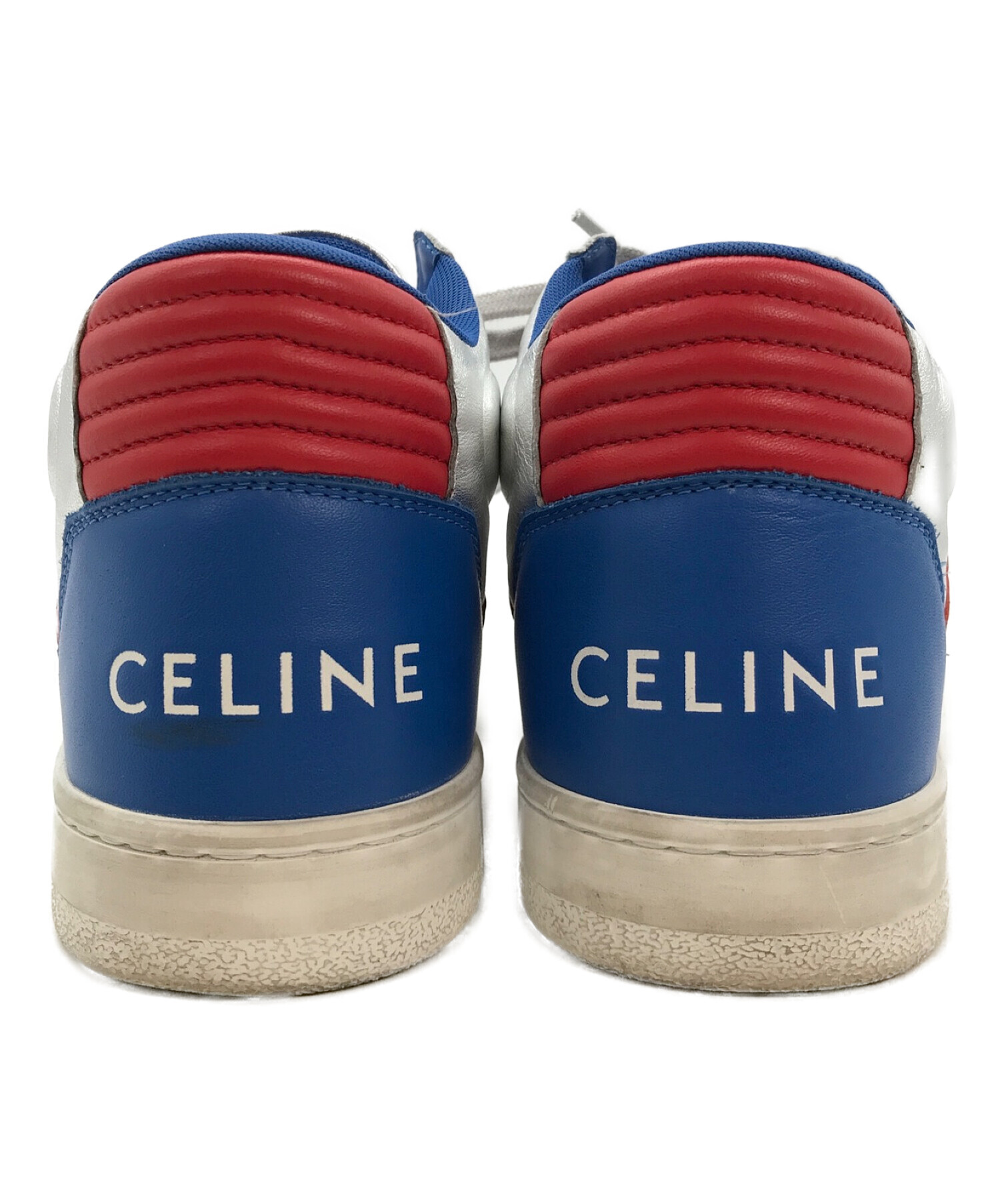 CELINE (セリーヌ) エディスリマン ベルクロ ミドルカット レースアップスニーカー シルバー サイズ:42