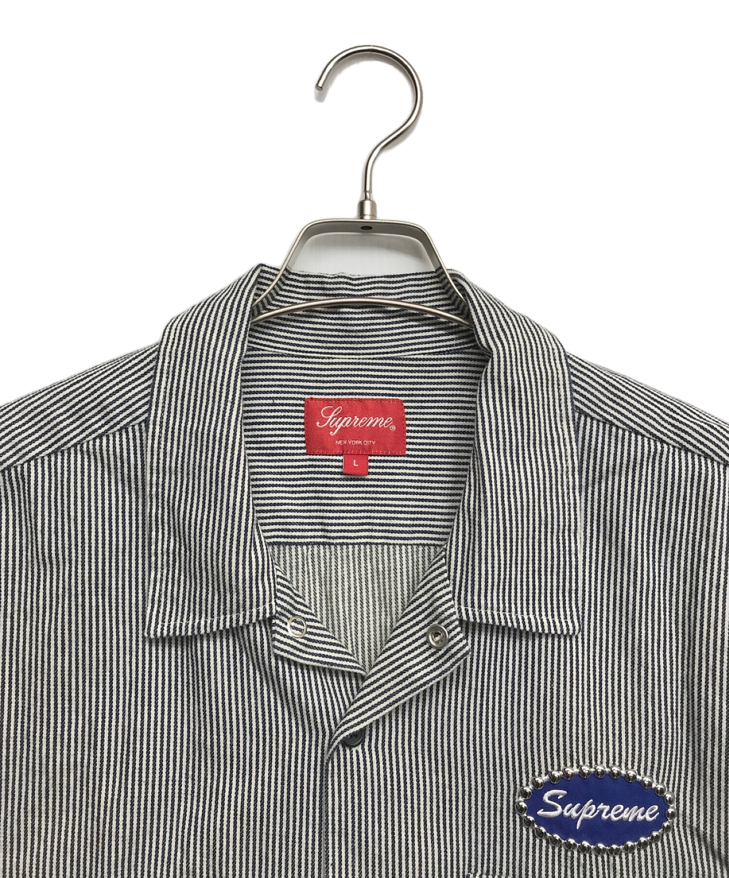 中古・古着通販】Supreme (シュプリーム) Studded Patch S/S Work Shirt ネイビー サイズ:L｜ブランド・古着通販  トレファク公式【TREFAC FASHION】スマホサイト