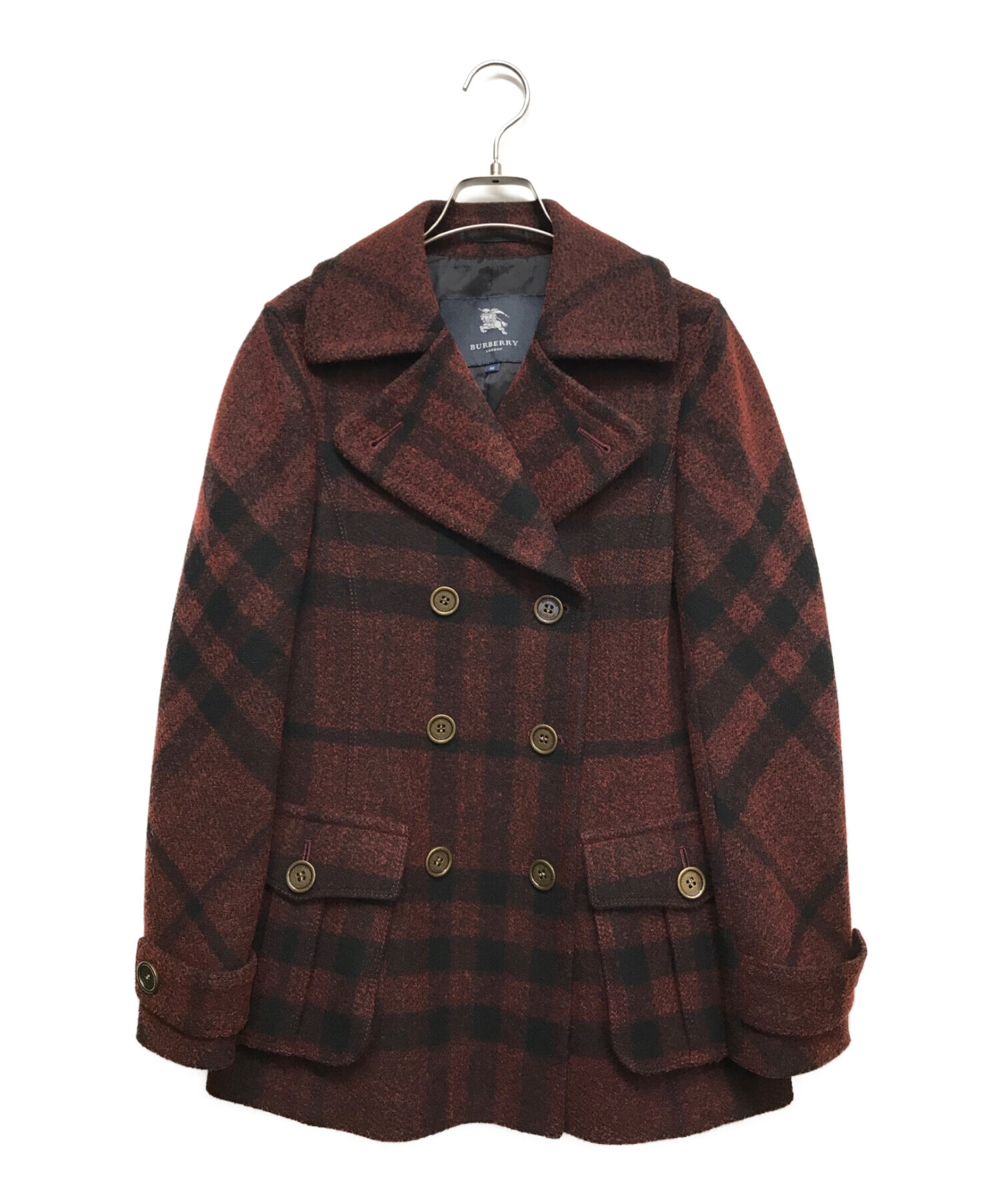 BURBERRY LONDON (バーバリー ロンドン) ウールチェックPコート レッド サイズ:38