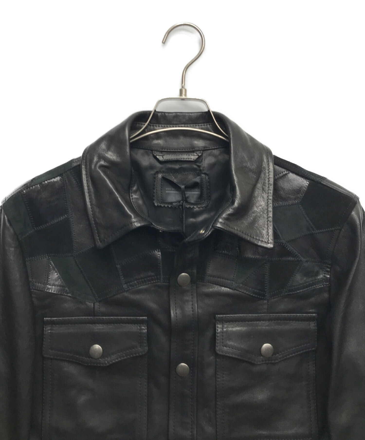 DIESEL BLACK GOLD (ディーゼル ブラック ゴールド) ラムレザーパッチワークジャケット ブラック サイズ:46