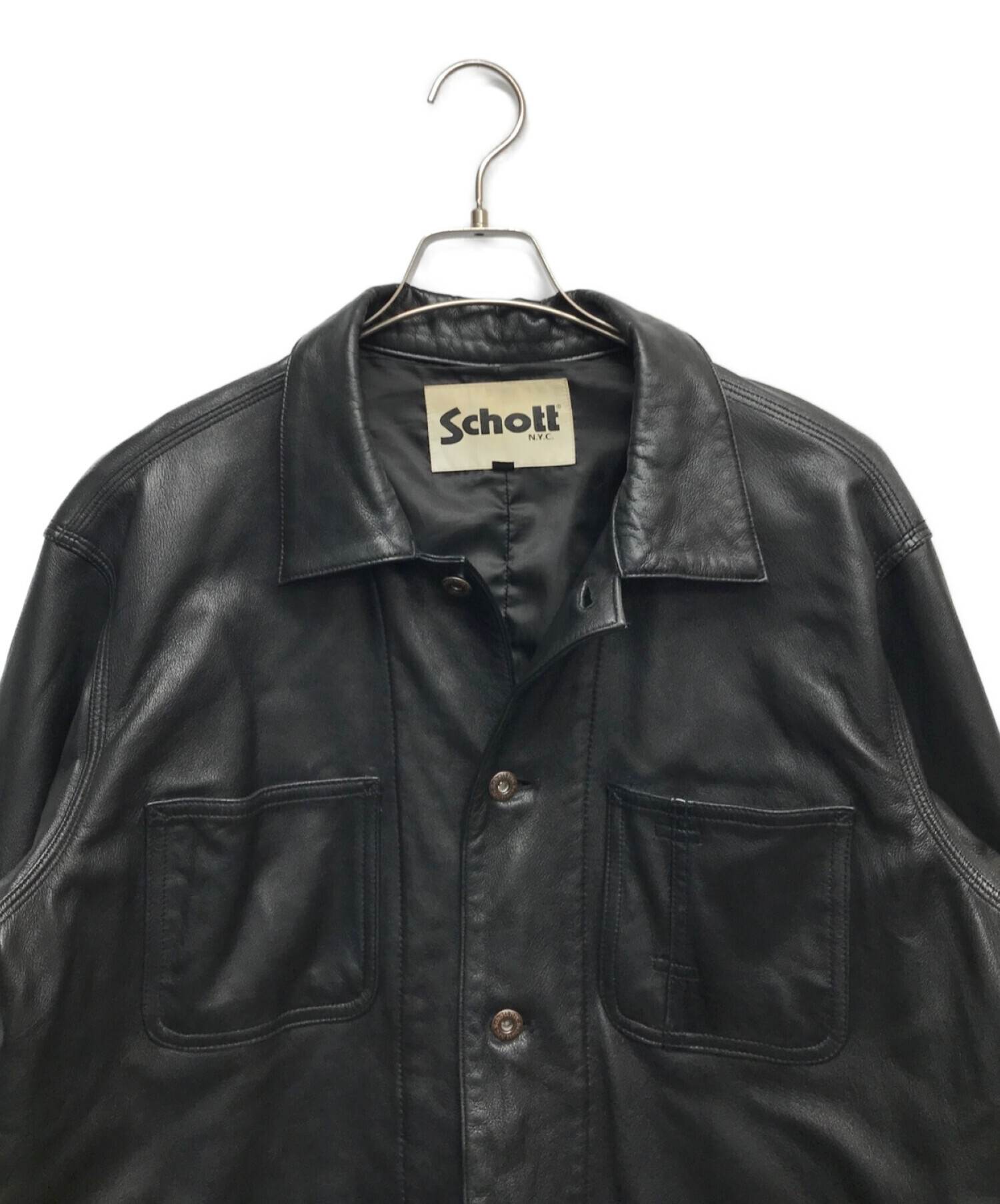 Schott (ショット) カバーオールレザージャケット ブラック サイズ:L