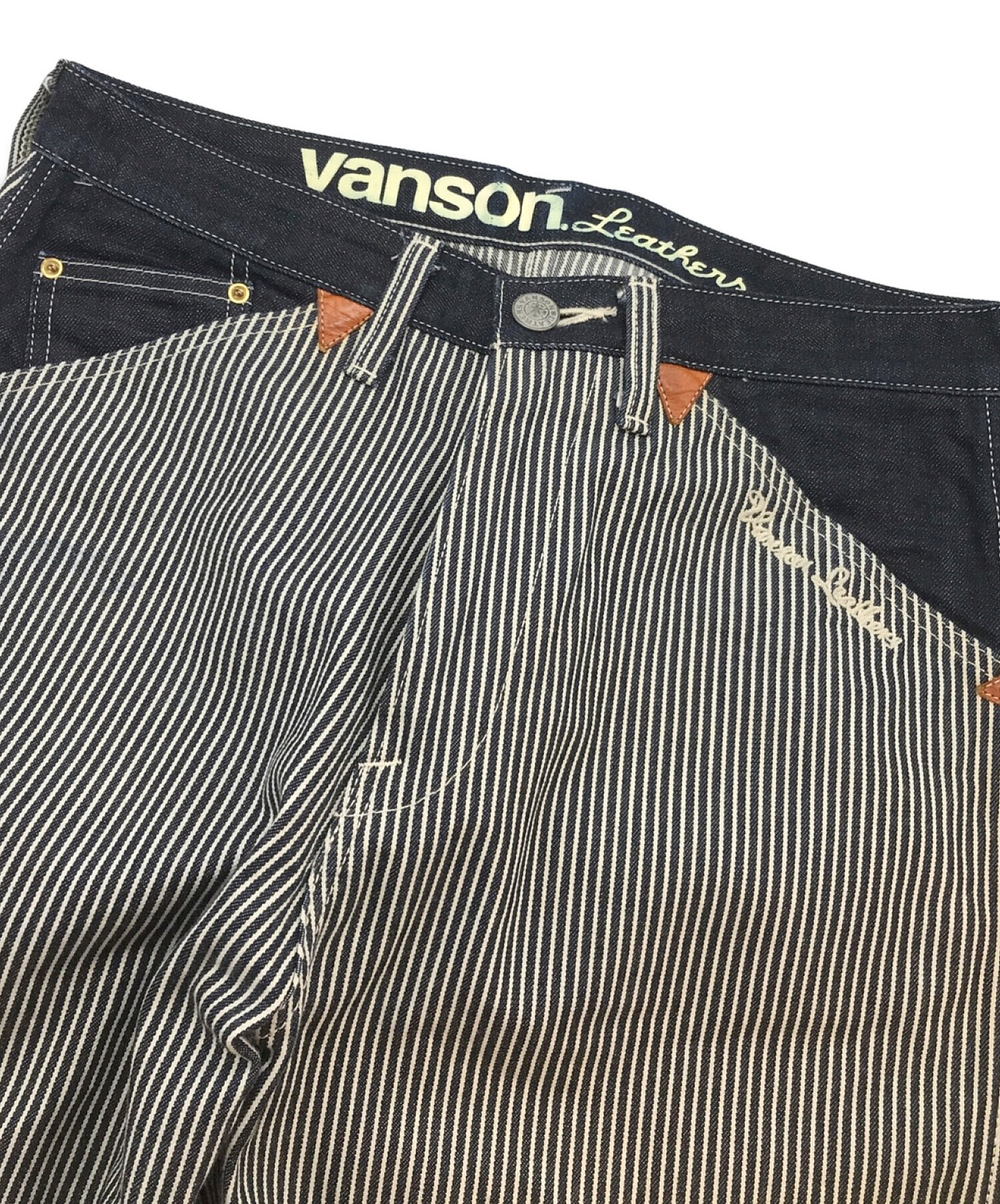 VANSON (バンソン) クレイジーパターンヒッコリーワークパンツ インディゴ サイズ:34