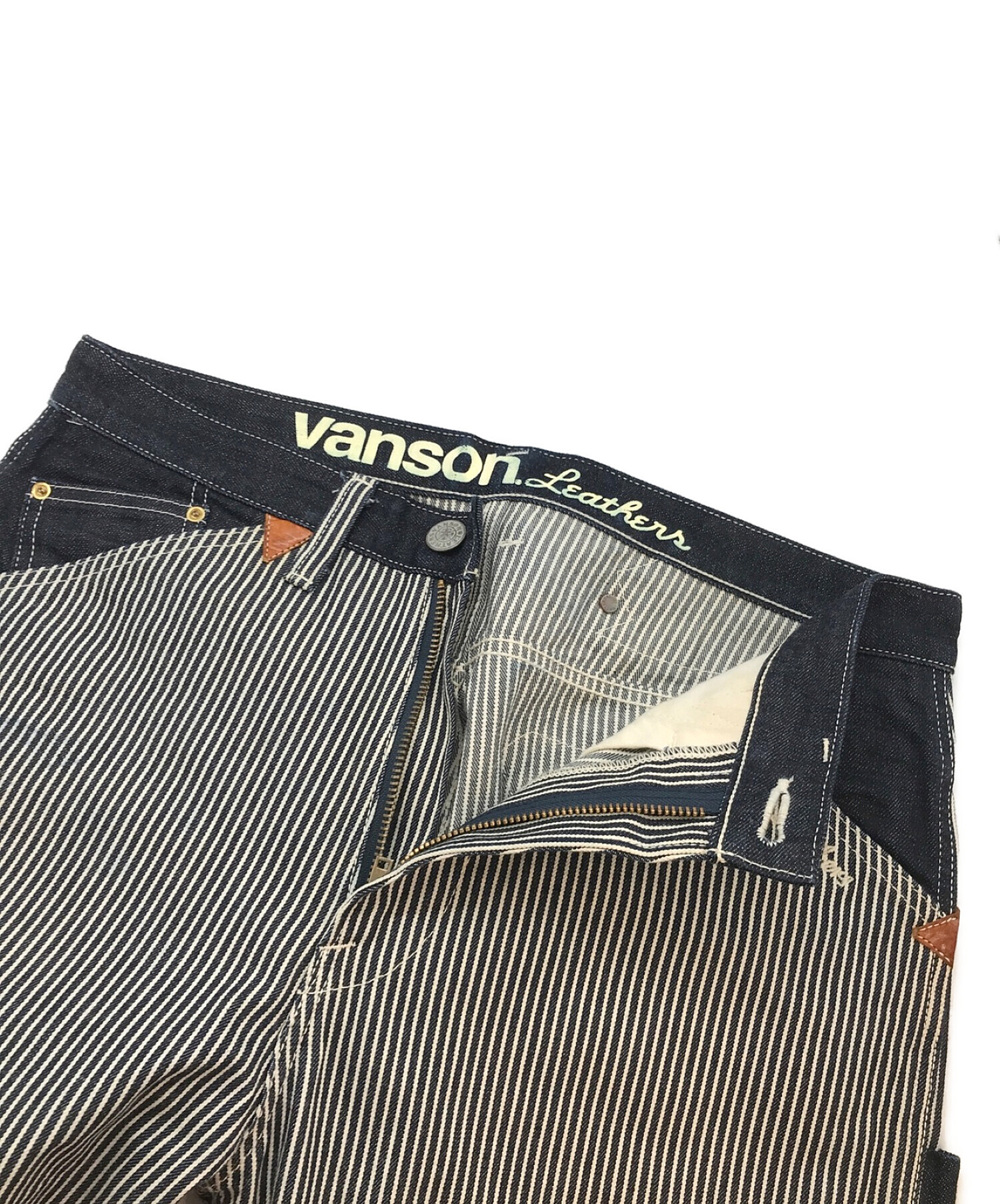 VANSON (バンソン) クレイジーパターンヒッコリーワークパンツ インディゴ サイズ:34