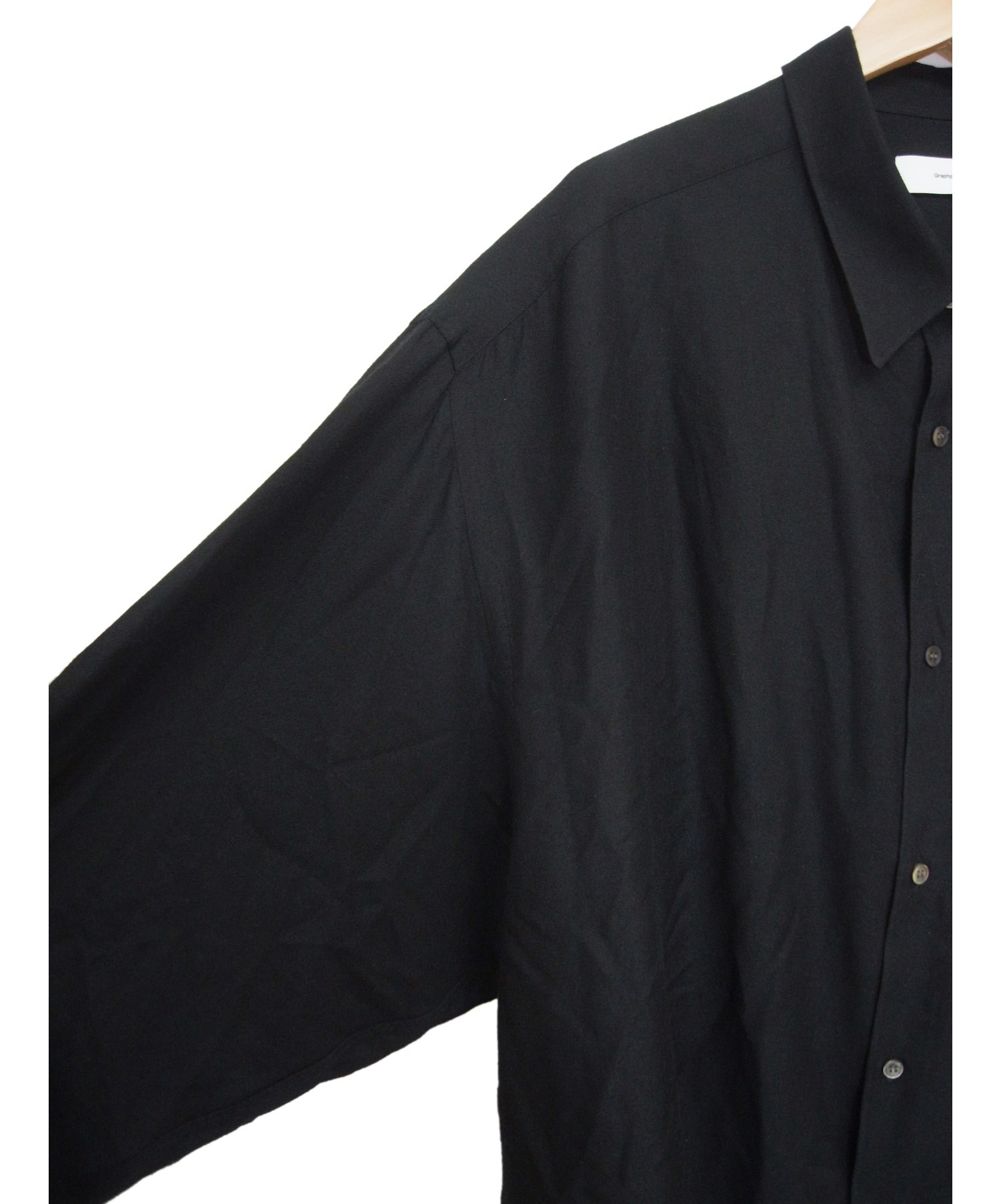 Graphpaper (グラフペーパー) ビスコースレギュラーカラービッグスリーブシャツ ブラック サイズ:F VISCOSE REGULAR  COLLAR BIG SLEEVE SHIRT