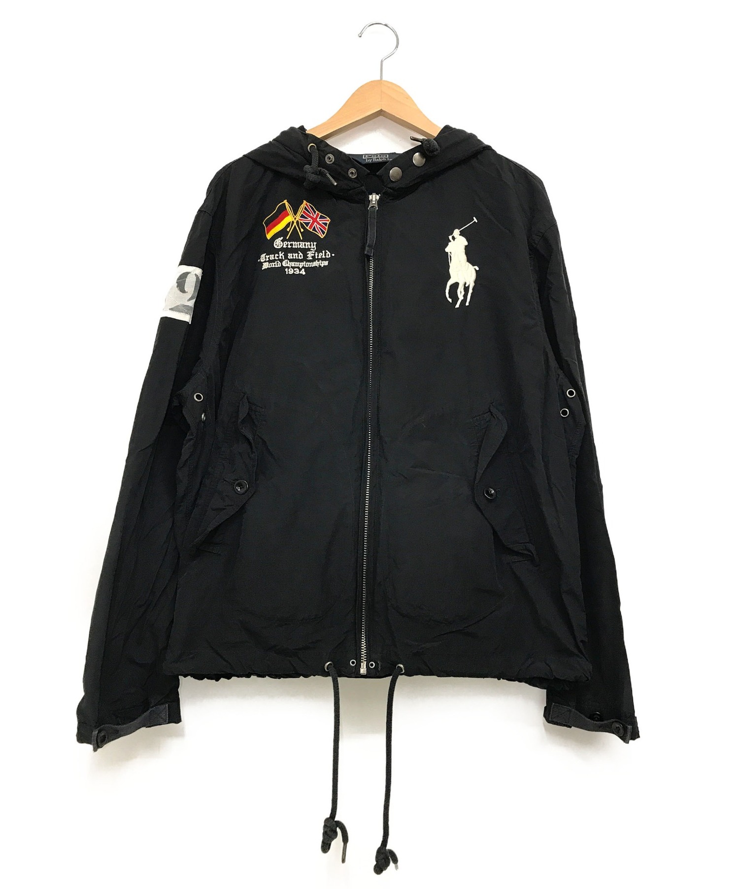 POLO RALPH LAUREN (ポロ・ラルフローレン) フーデットナイロンジャケット ブラック サイズ:M