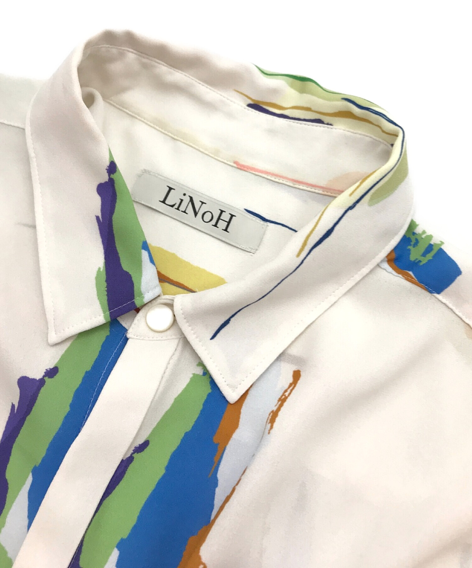 LiNoH (リノー) プリントS/Sシャツ 総柄 半袖 マーブル ホワイト サイズ:1
