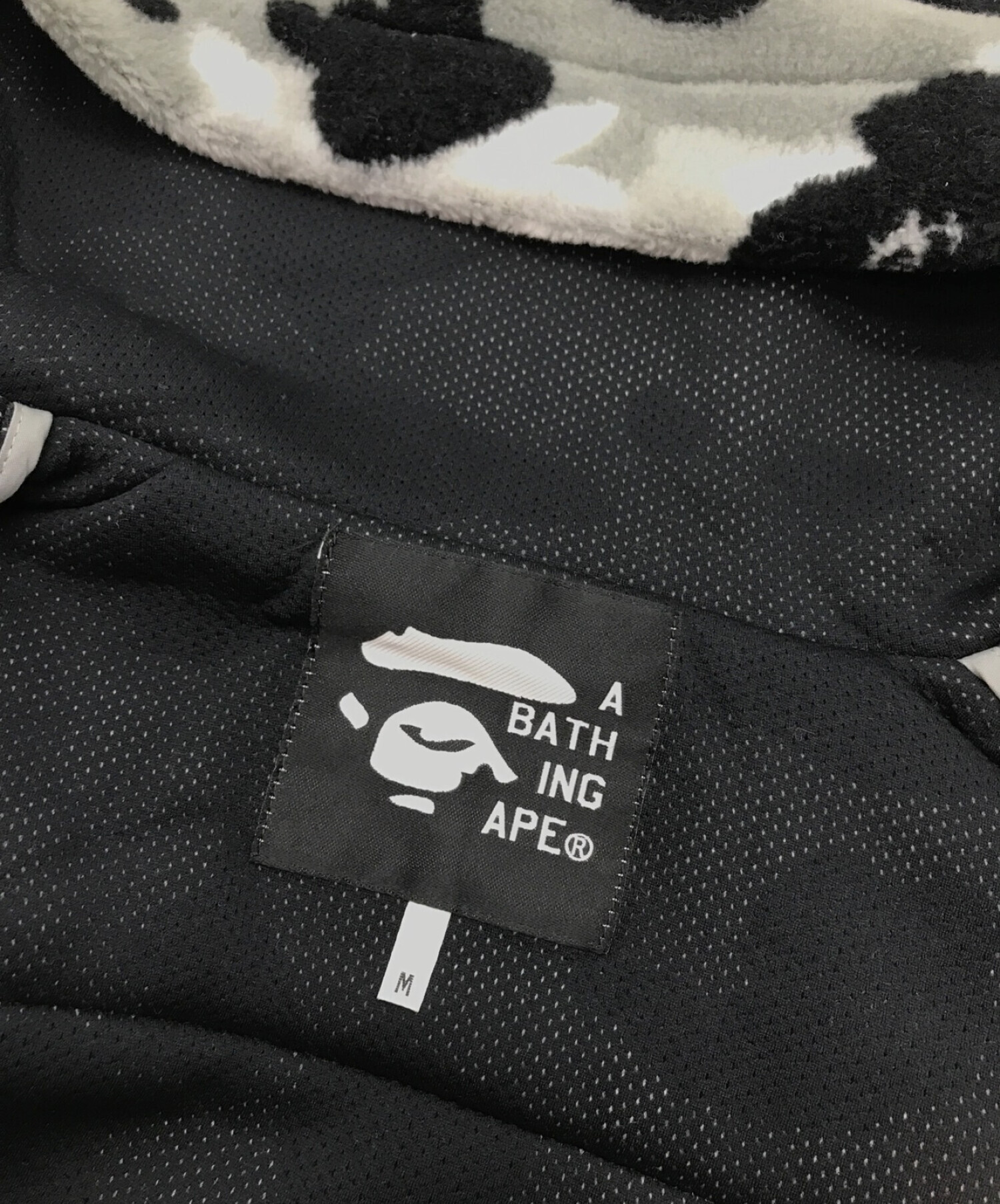 A BATHING APE (アベイシングエイプ) サルカモフリースダッフルコート ブラック×グレー サイズ:M