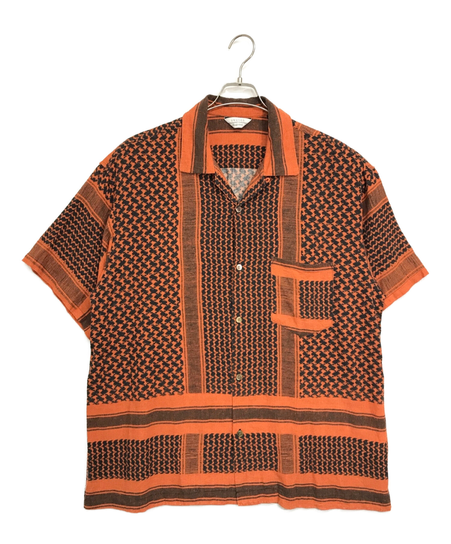 UNUSED (アンユーズド) Afghan print shirt / アフガンプリントシャツ / オープンカラーシャツ / 半袖シャツ  ブラック×オレンジ サイズ:3