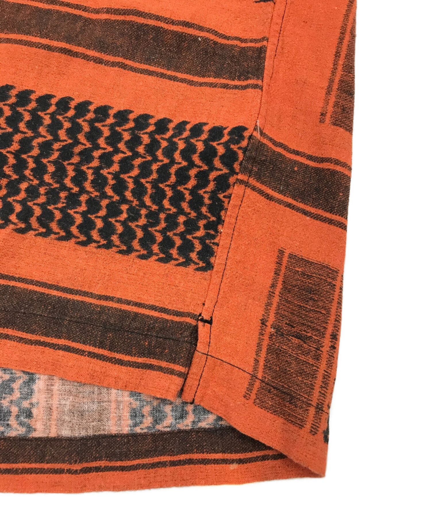 UNUSED (アンユーズド) Afghan print shirt / アフガンプリントシャツ / オープンカラーシャツ / 半袖シャツ  ブラック×オレンジ サイズ:3