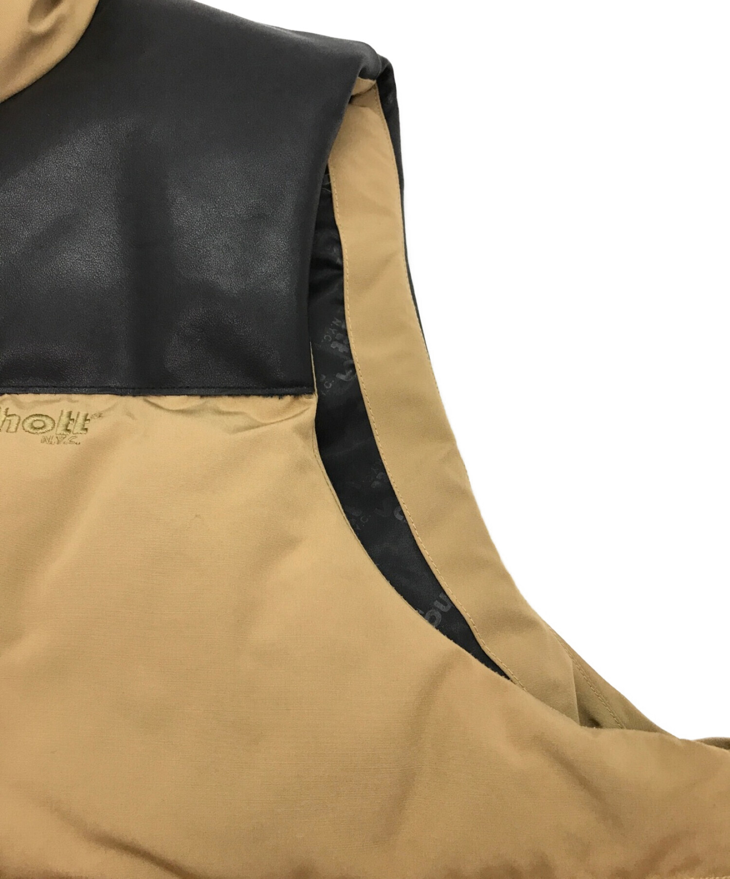 Schott (ショット) クラシックレザーコンビダウンベスト / CLASSIC LEATHER COMBI DOWN VEST / 中綿ベスト  ベージュ×ブラック サイズ:Ｌ