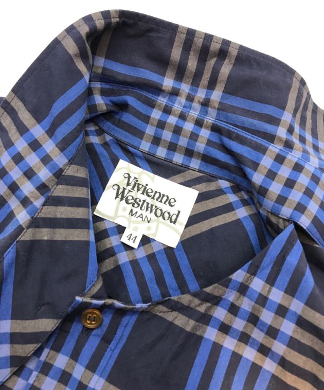 Vivienne Westwood man (ヴィヴィアン ウェストウッド マン) チェックシャツ　長袖シャツ ネイビー サイズ:44（S相当）