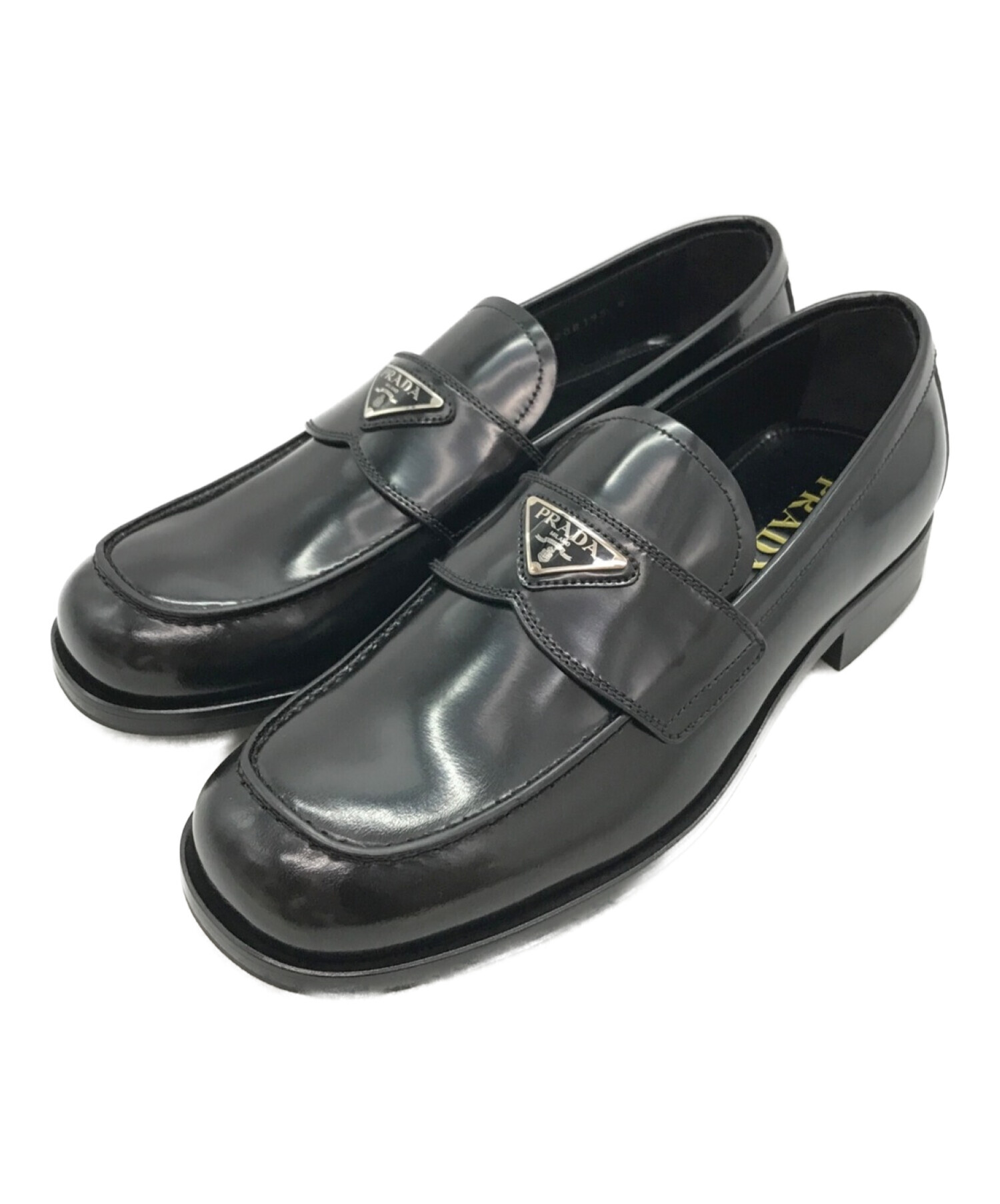 極美品■プラダ　トライアングルロゴ　ローファー　レザーシューズ　ブラック　革靴B581