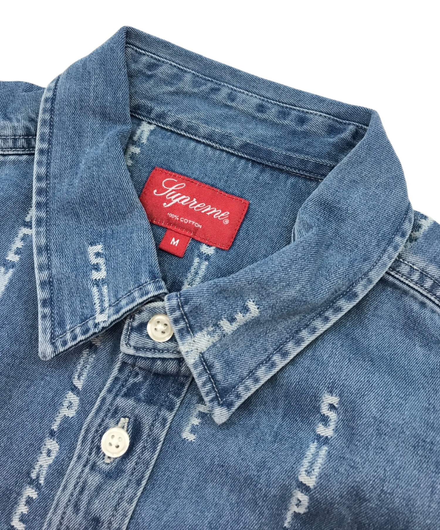 SUPREME (シュプリーム) Logo Stripe Jacquard Denim Shirt インディゴ サイズ:M