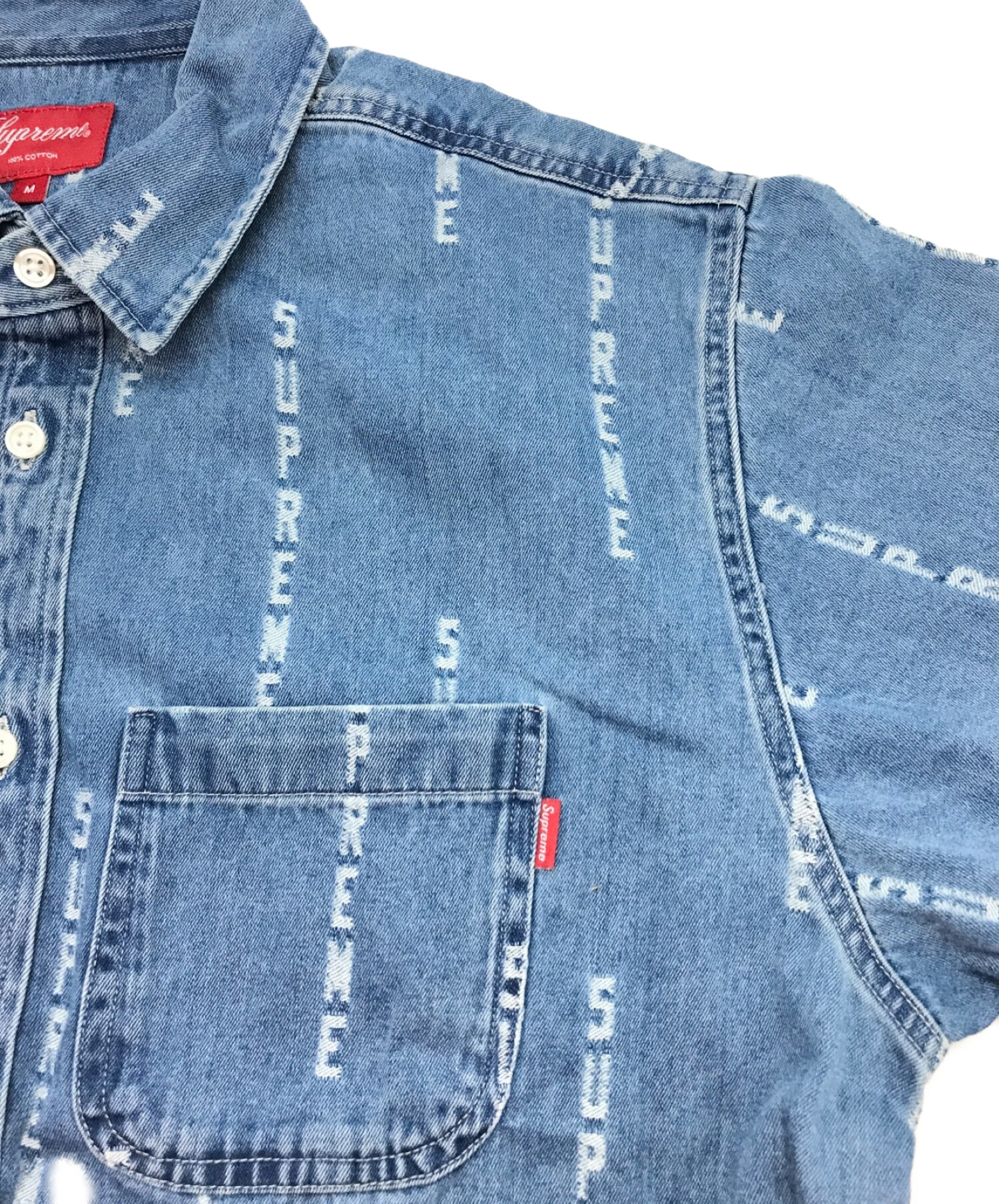 SUPREME (シュプリーム) Logo Stripe Jacquard Denim Shirt インディゴ サイズ:M