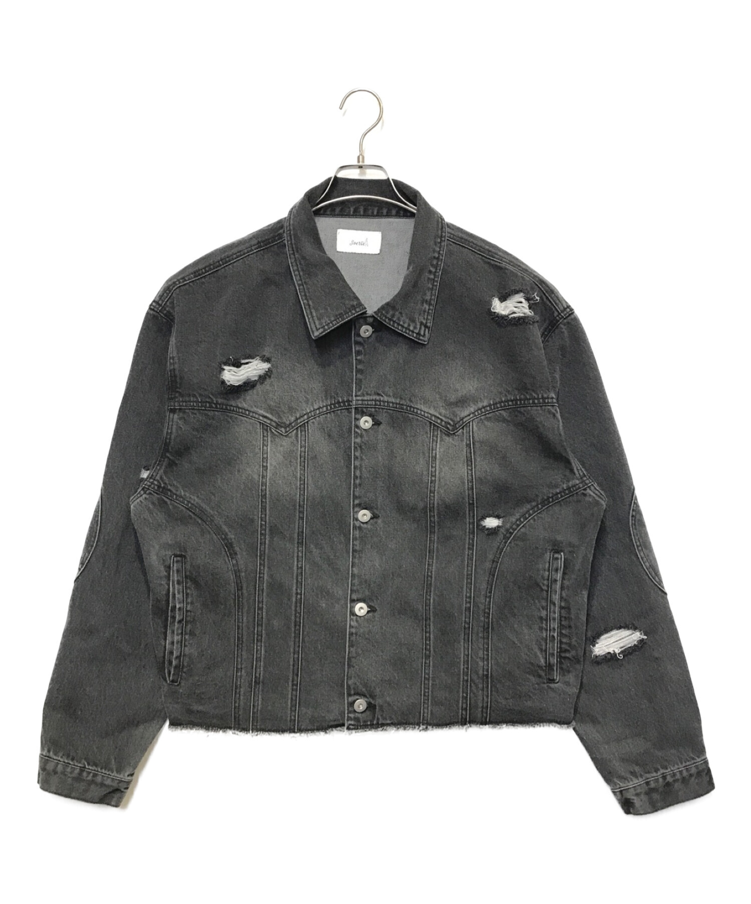 中古・古着通販】soerte (ソエルテ) Distressed cut-off denim jacket