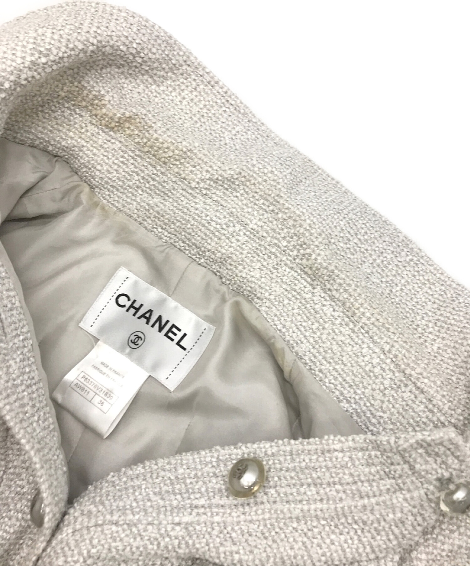 中古・古着通販】CHANEL (シャネル) リボン付ココボタンツイードジャケット グレー サイズ:36｜ブランド・古着通販  トレファク公式【TREFAC FASHION】スマホサイト