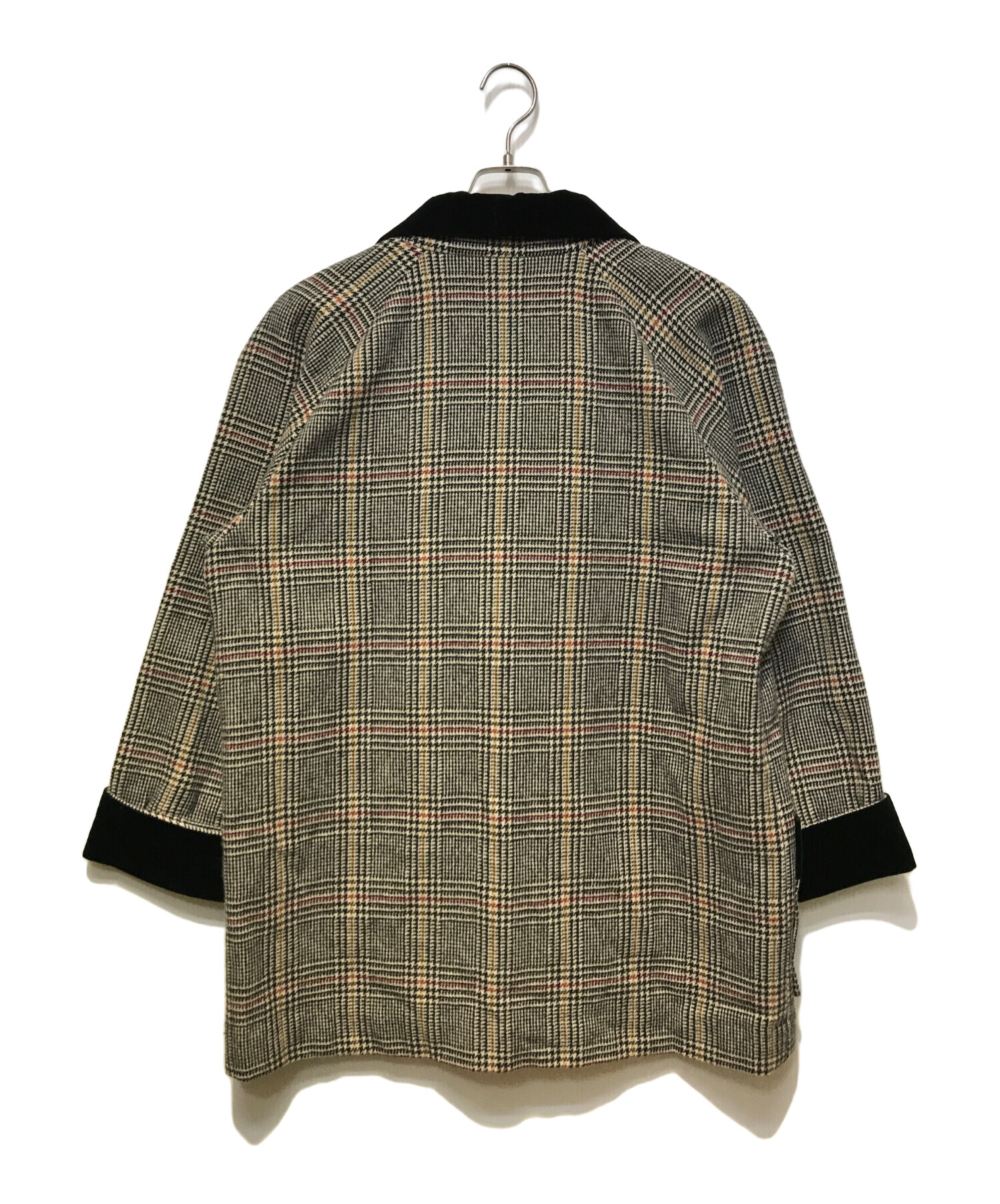 Burberry's (バーバリーズ) ［古着］襟ベロア切替チェックダブルジャケット グレー×ブラック サイズ:M