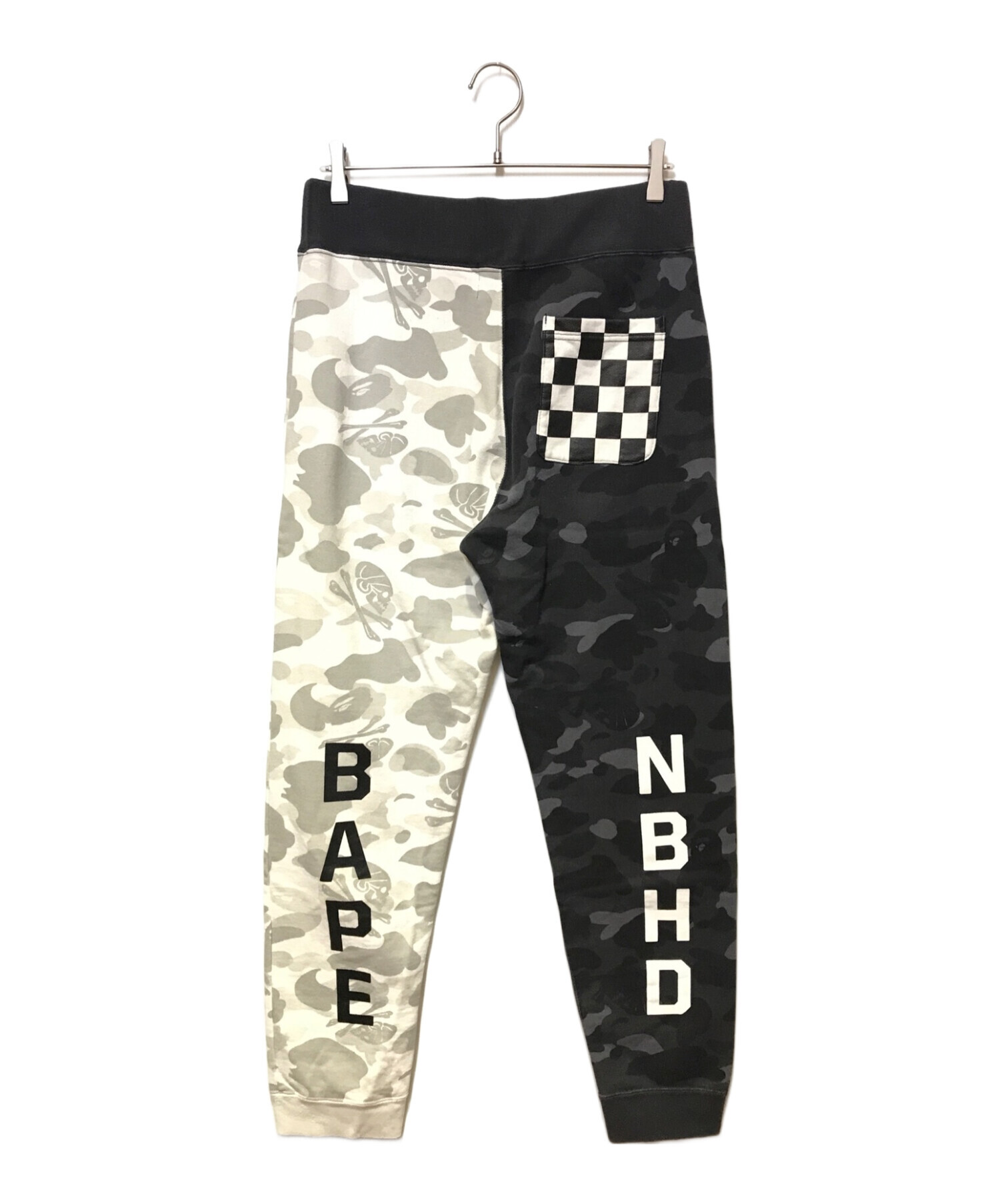 A BATHING APE (アベイシングエイプ) NEIGHBORHOOD (ネイバーフッド) コラボシャークプリントスウェットパンツ  ブラック×ホワイト サイズ:L