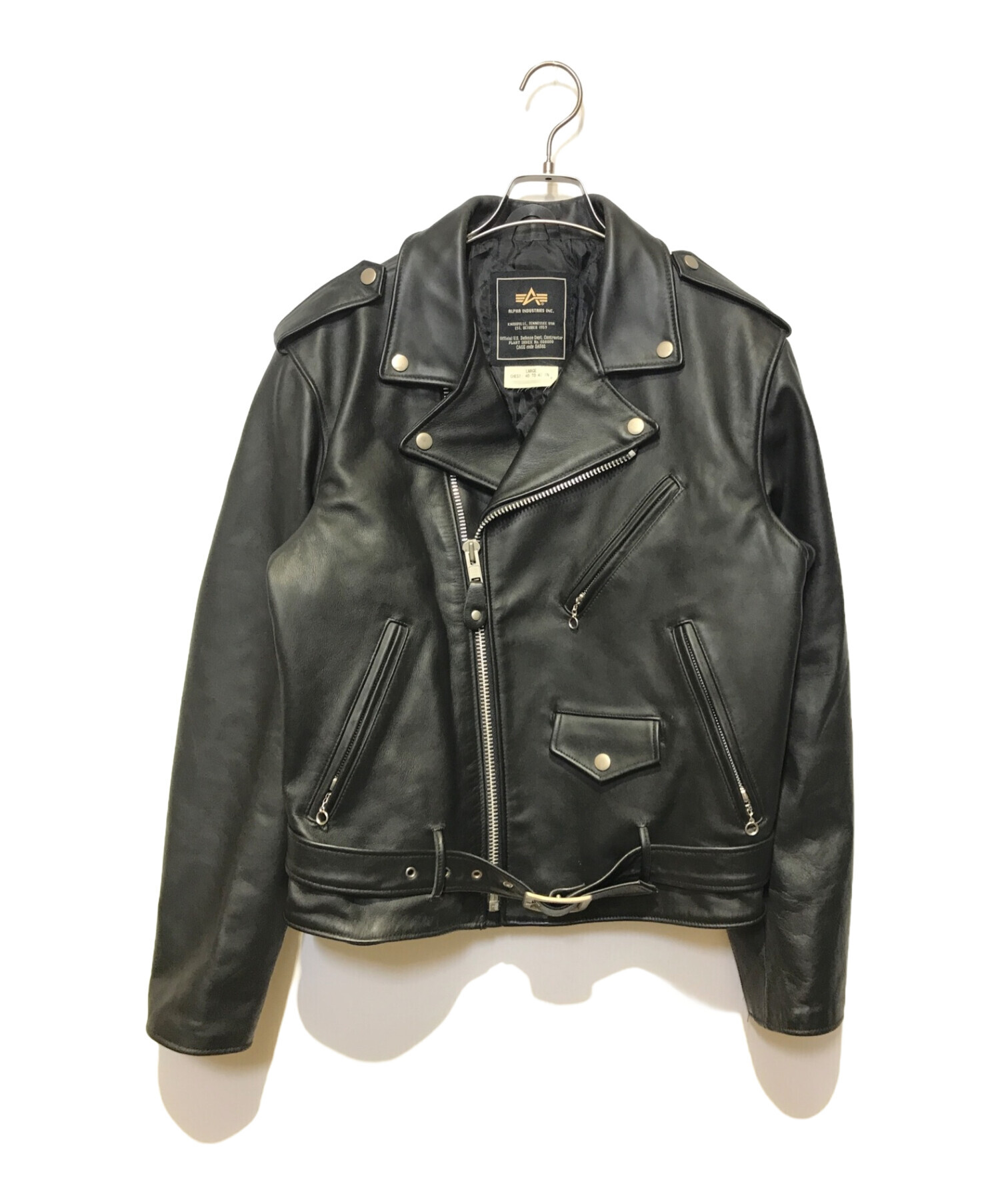 中古・古着通販】ALPHA INDUSTRIES (アルファインダストリーズ) ダブルライダースジャケット ブラック サイズ:L｜ブランド・古着通販  トレファク公式【TREFAC FASHION】スマホサイト