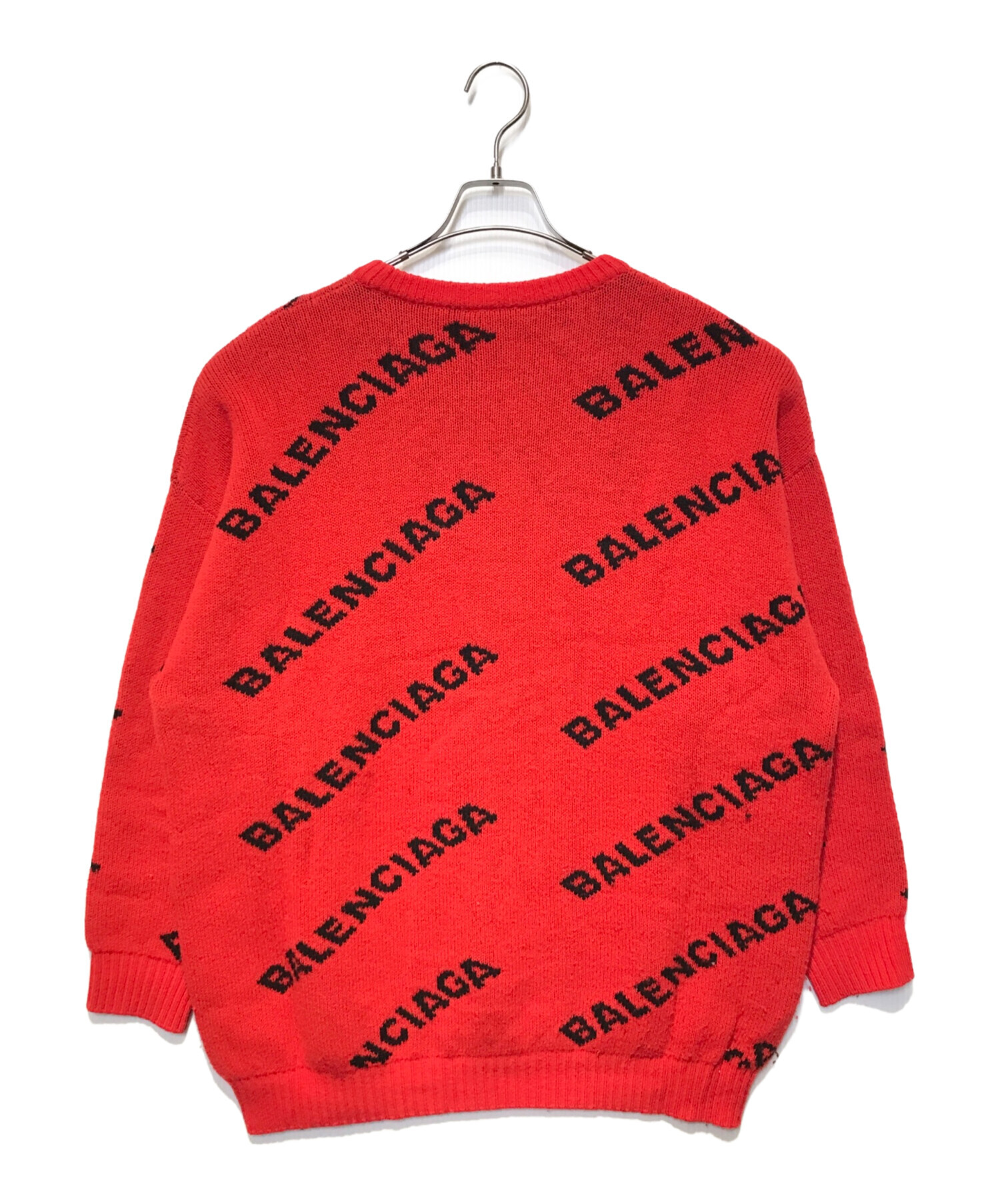 BALENCIAGA (バレンシアガ) ALLOVER LOGO CREW KNIT レッド サイズ:M