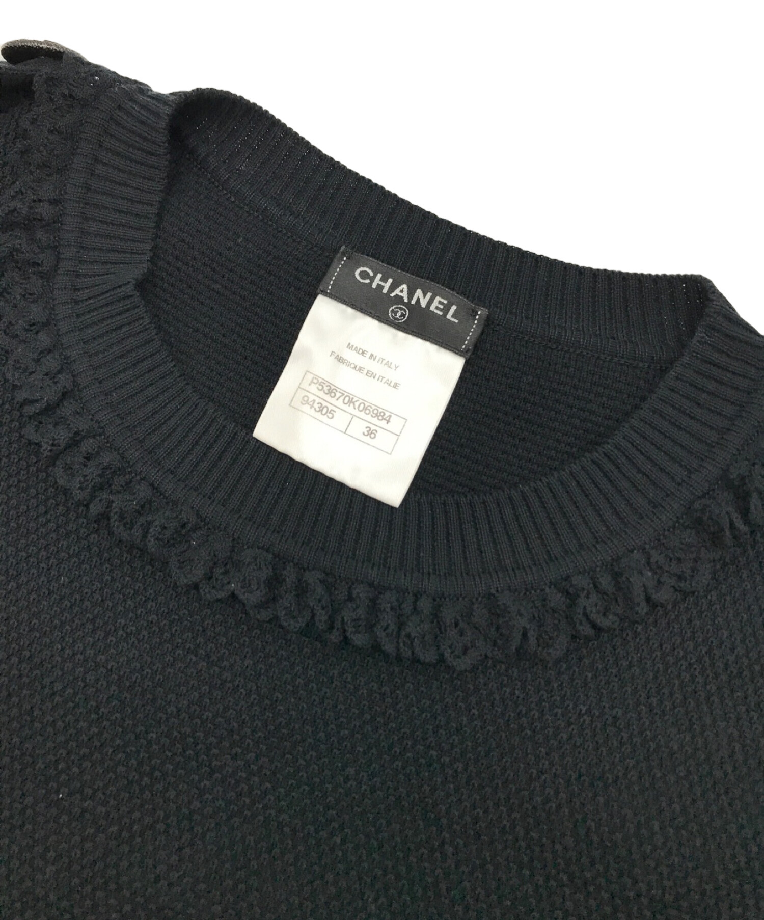 中古・古着通販】CHANEL (シャネル) ココボタンノースリーブフリルニット ブラック サイズ:36｜ブランド・古着通販  トレファク公式【TREFAC FASHION】スマホサイト