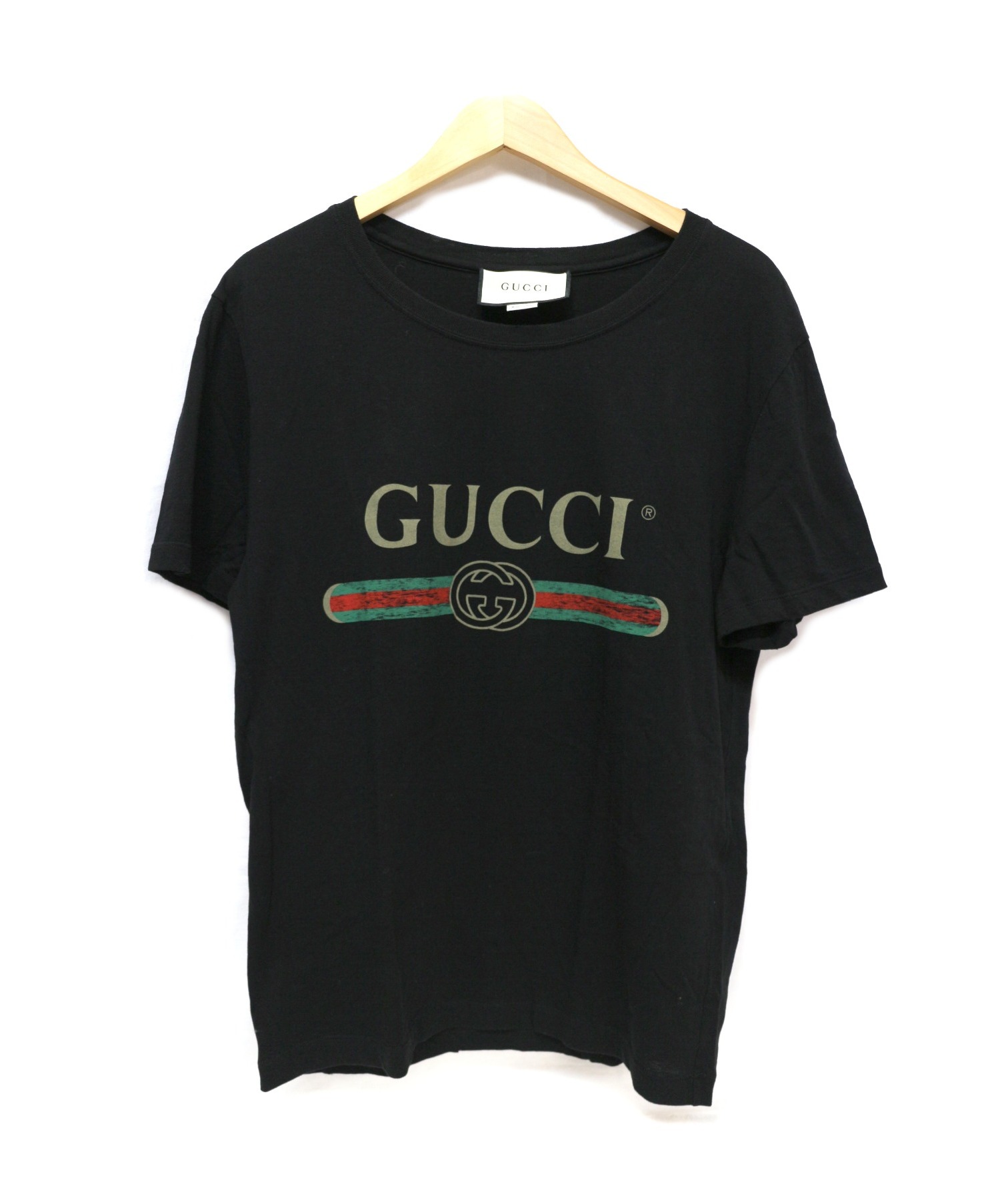 GUCCI (グッチ) ロゴウォッシュドオーバーサイズTシャツ ブラック サイズ:XS