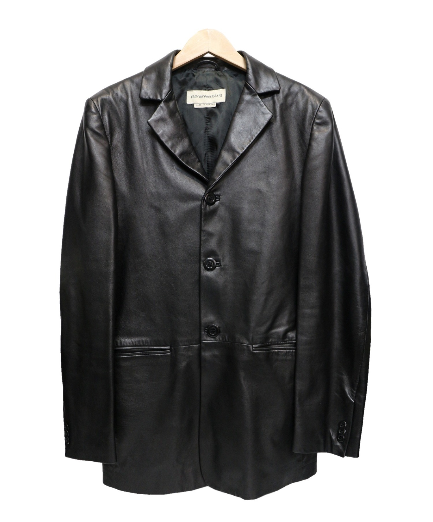 EMPORIO ARMANI (エンポリオアルマーニ) レザーテーラードジャケット ブラック サイズ:44