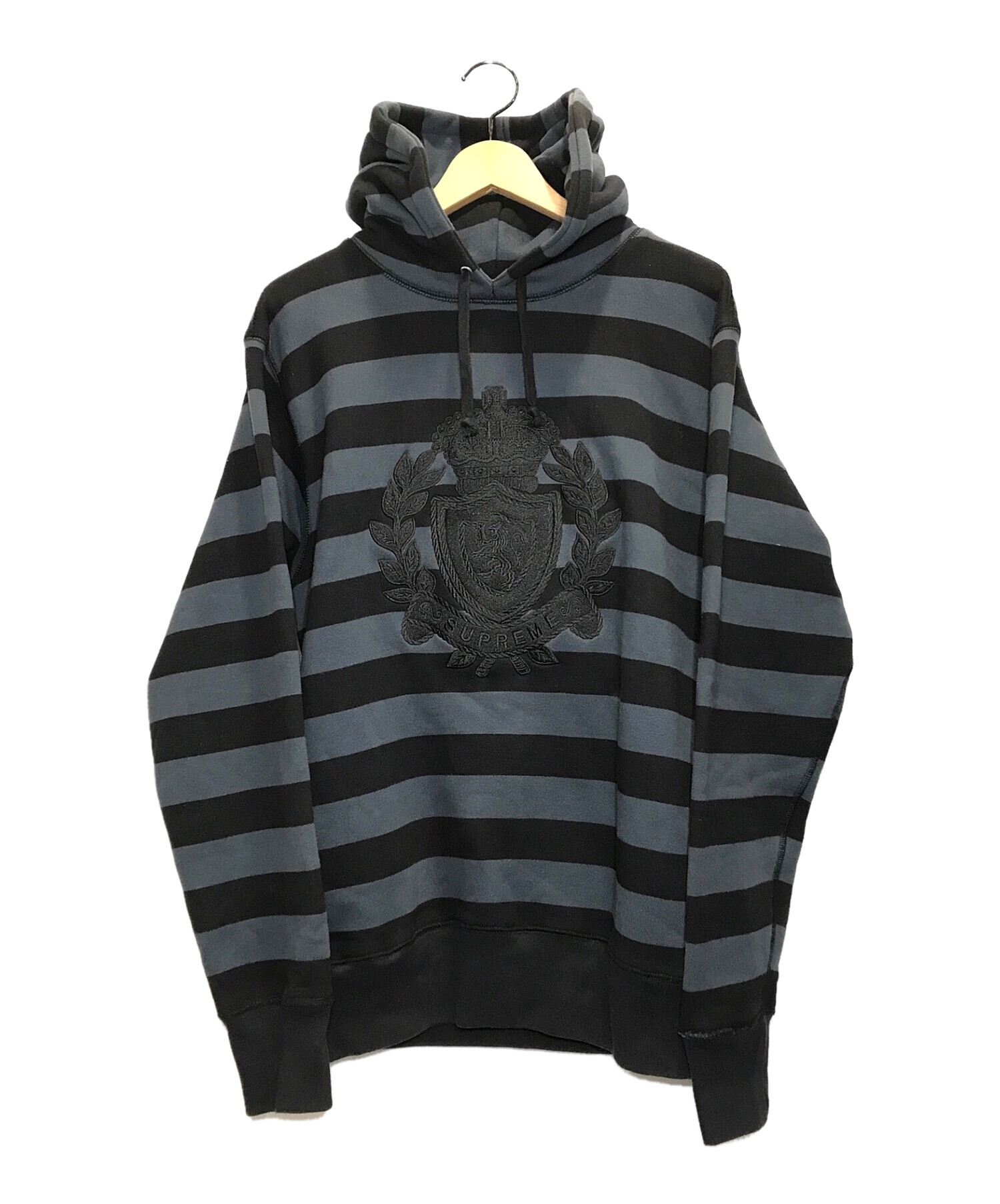 SUPREME (シュプリーム) Striped Pullover Hoodie ネイビー×ブラック サイズ:L