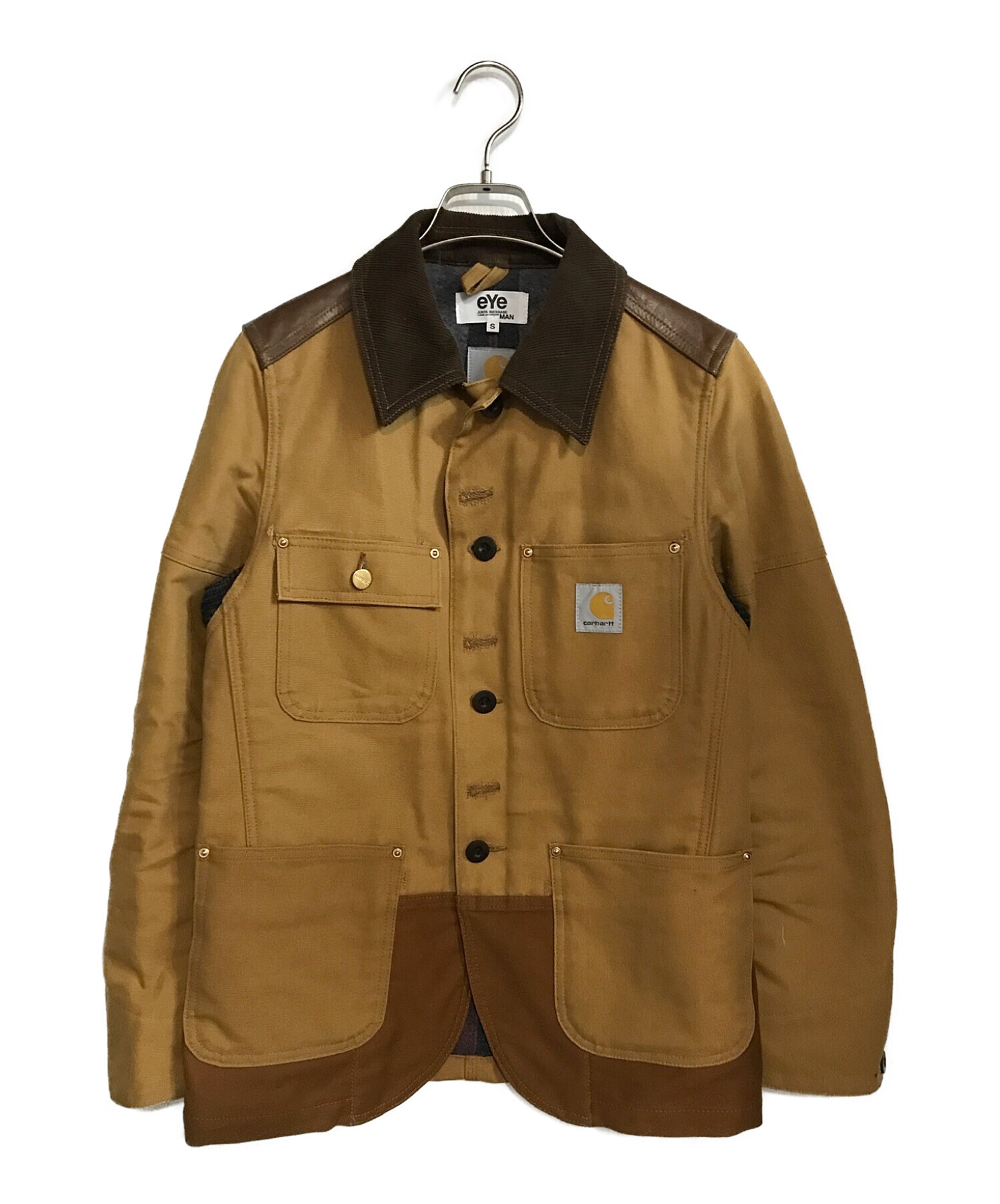 eYe JUNYA WATANABE MAN × carhartt (アイジュンヤワタナベ マン x カーハート) レザー切替再構築カバーオール  ブラウン サイズ:S