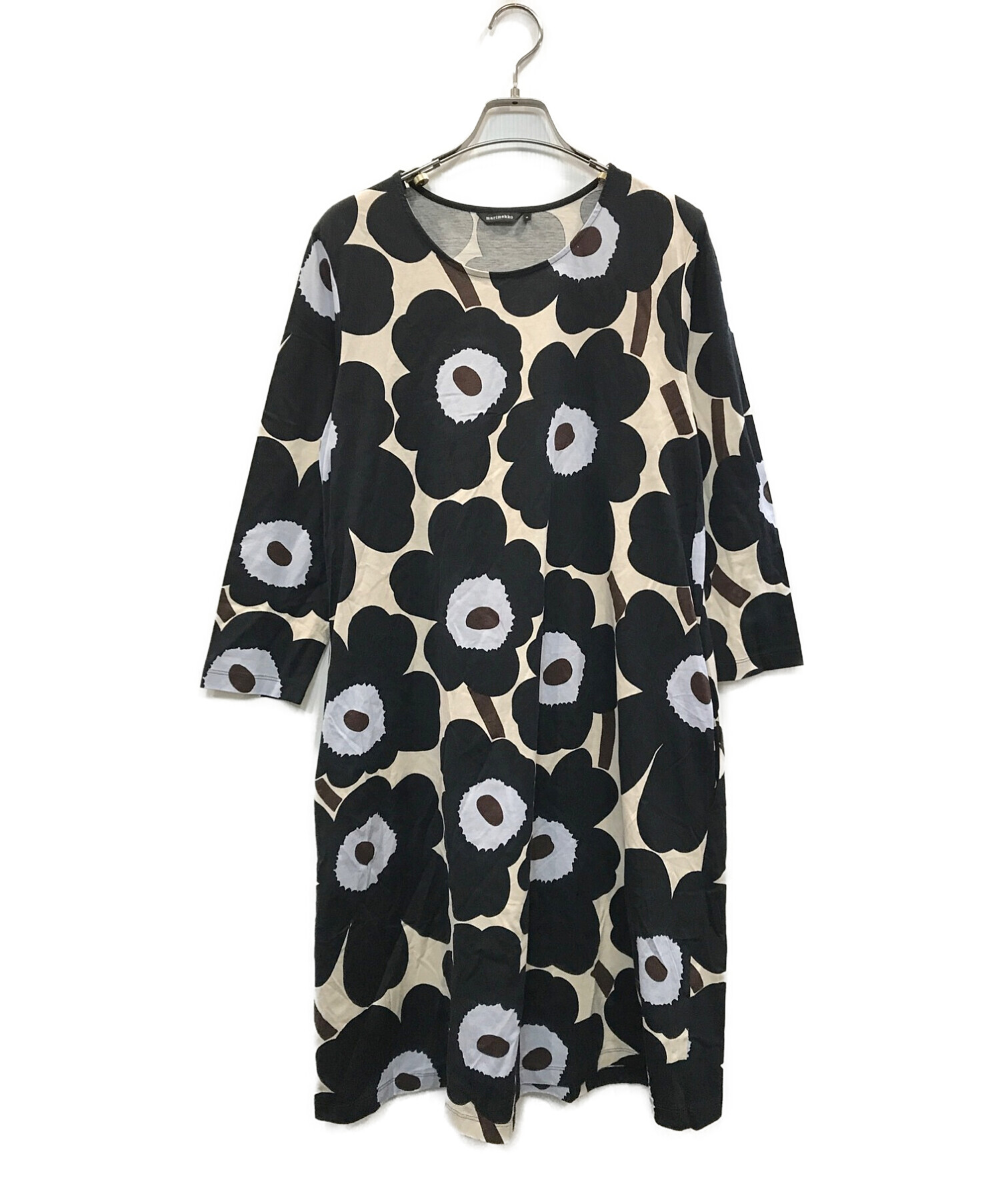 marimekko (マリメッコ) ウニッコカットソーワンピース ブラック×ベージュ サイズ:M