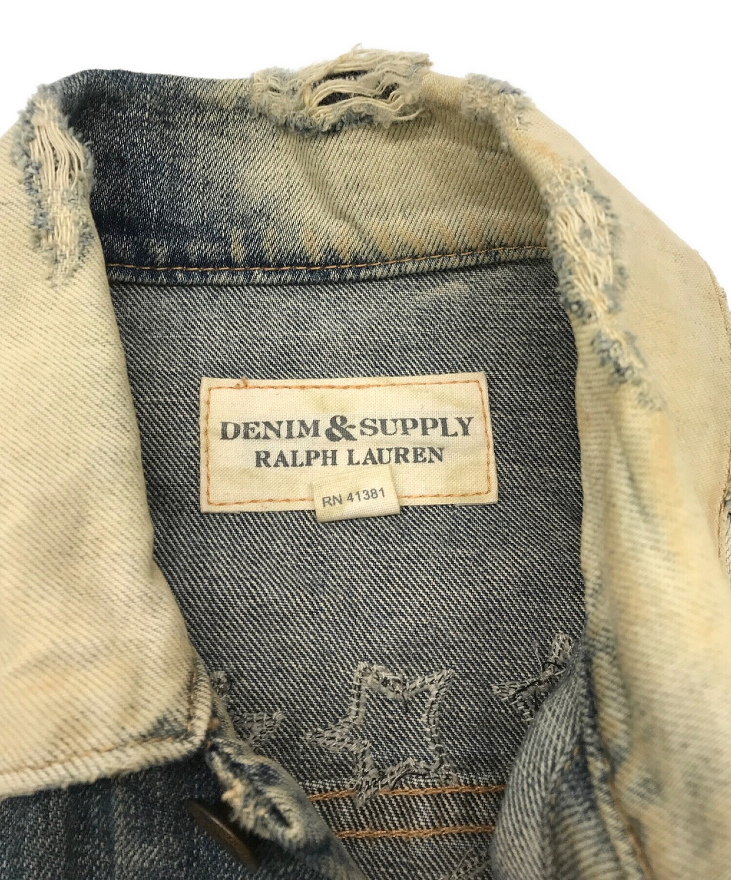 DENIM & SUPPLY RALPH LAUREN (デニム＆サプライ ラルフローレン) 刺し子刺繍ダメージデニムジャケット インディゴ  サイズ:XS