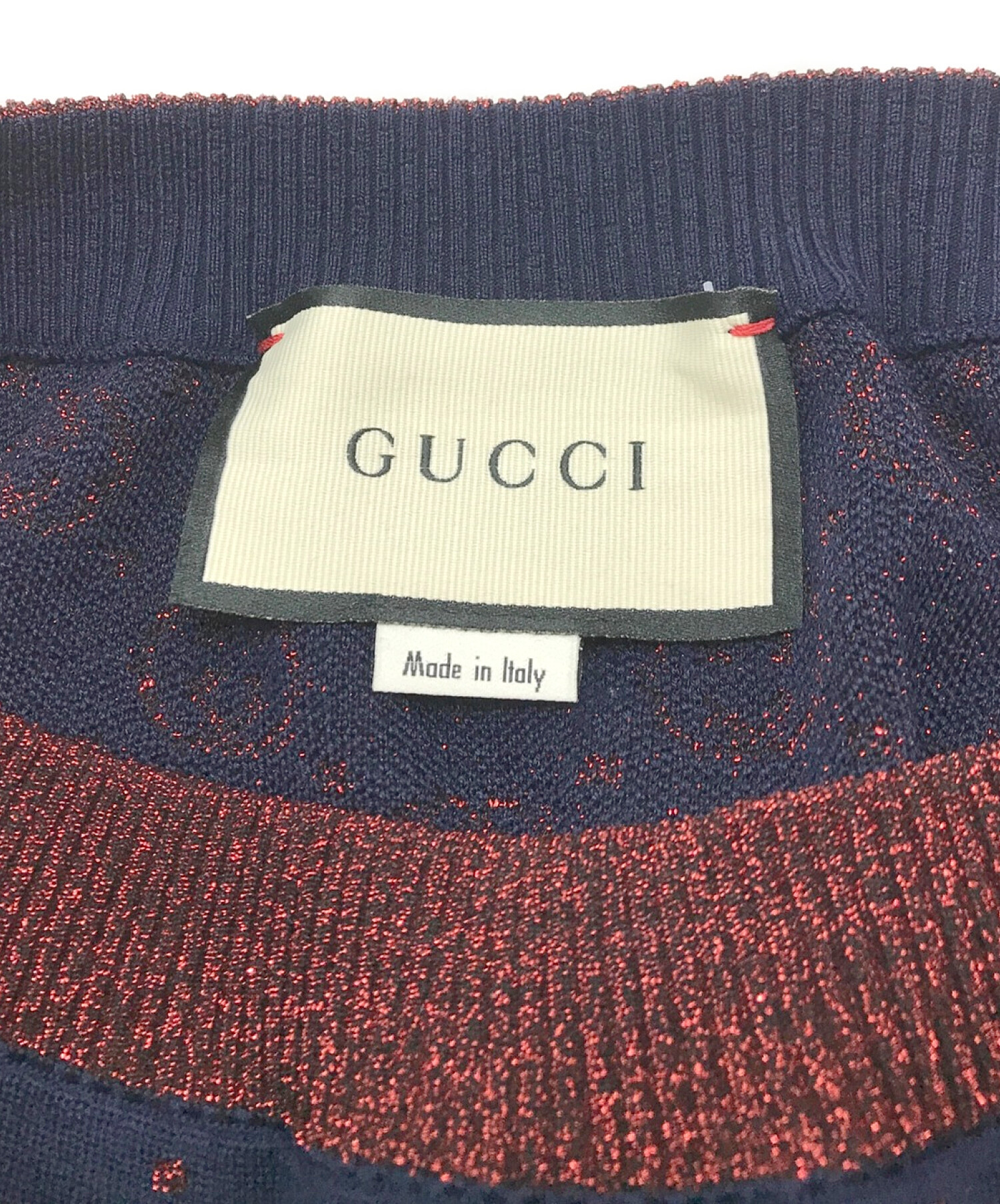 GUCCI (グッチ) インターロッキングG ラメ ロゴ スカート ネイビー サイズ:M