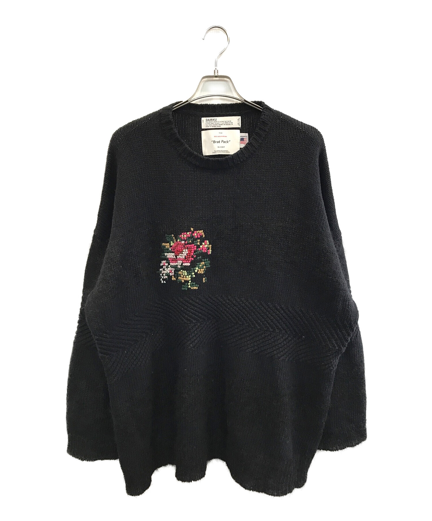 DAIRIKU (ダイリク) Flower Cross Embroidery Border Knit ブラック サイズ:FREE