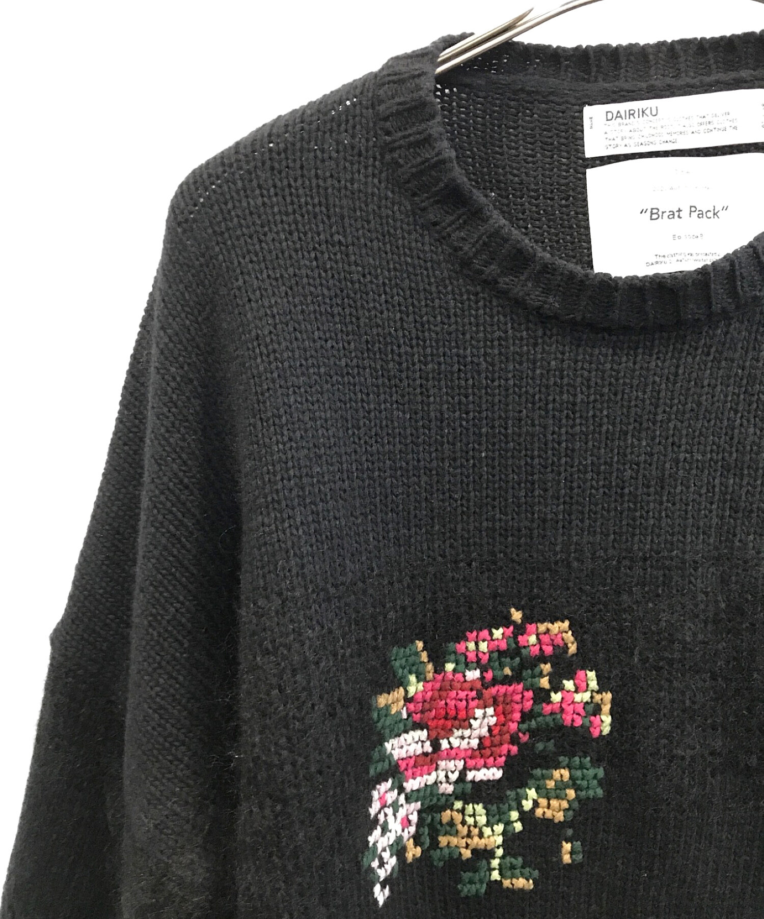DAIRIKU◇21AW/Flower Cross Embroidery Border/セーター/L/モヘア/BLK