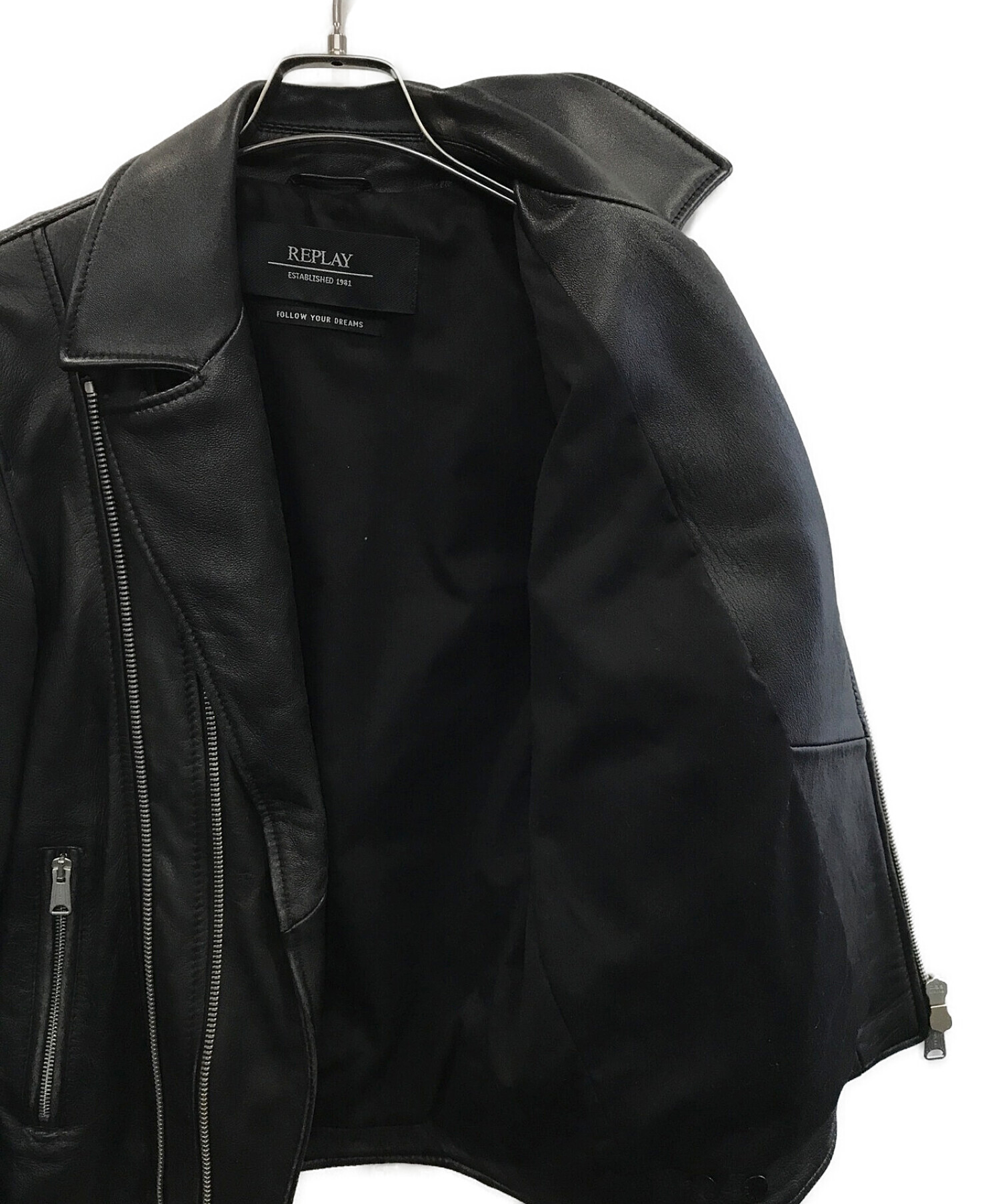 REPLAY (リプレイ) ラムレザーダブルライダースジャケット ブラック サイズ:S