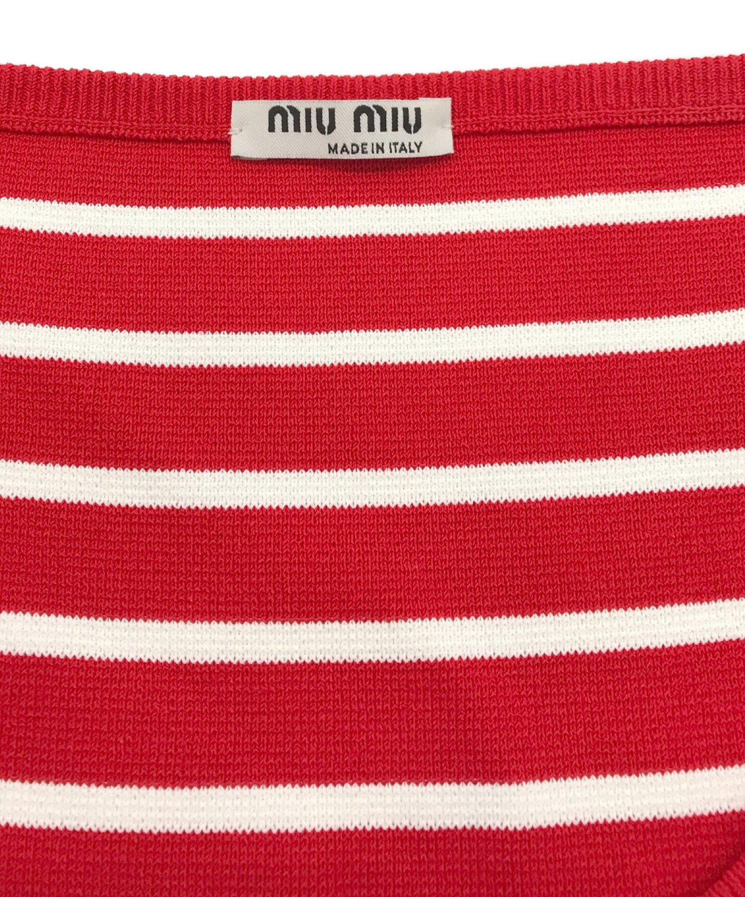 MIU MIU (ミュウミュウ) ボーダーノースリーブクロップドニット レッド サイズ:36